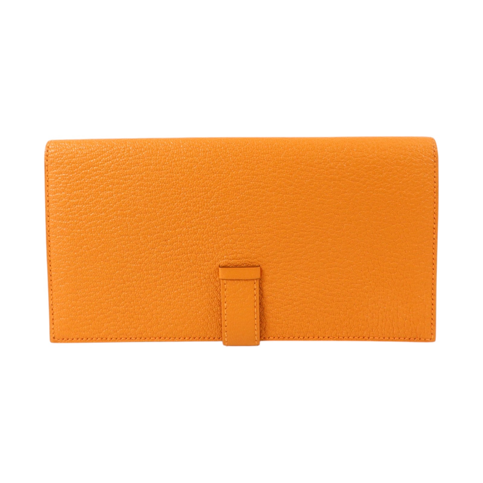 HERMES Chevre皮革Bearn Long Wallet金扣長錢包Orange