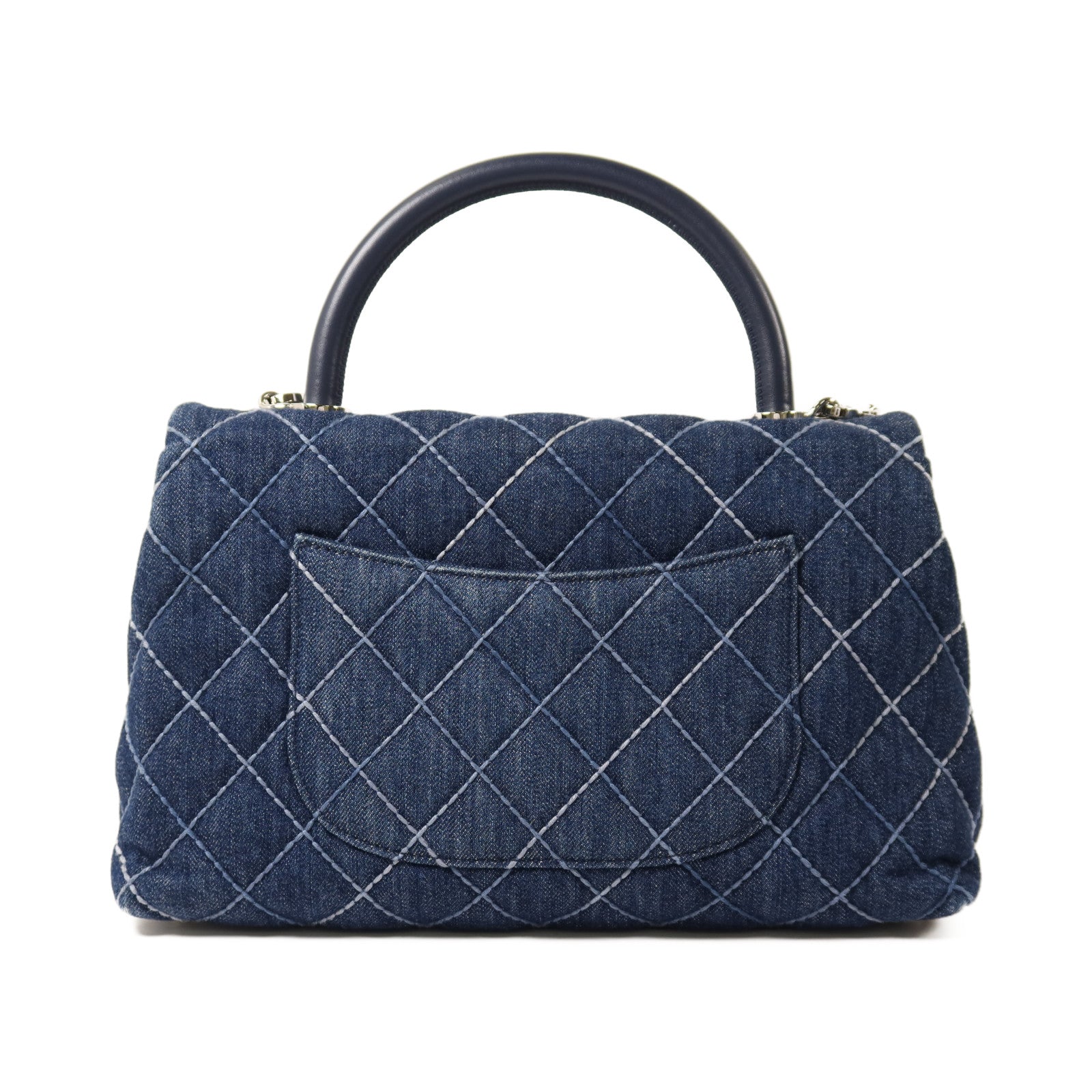CHANEL 牛仔布Coco Handlec銀扣鏈帶手挽肩背兩用袋