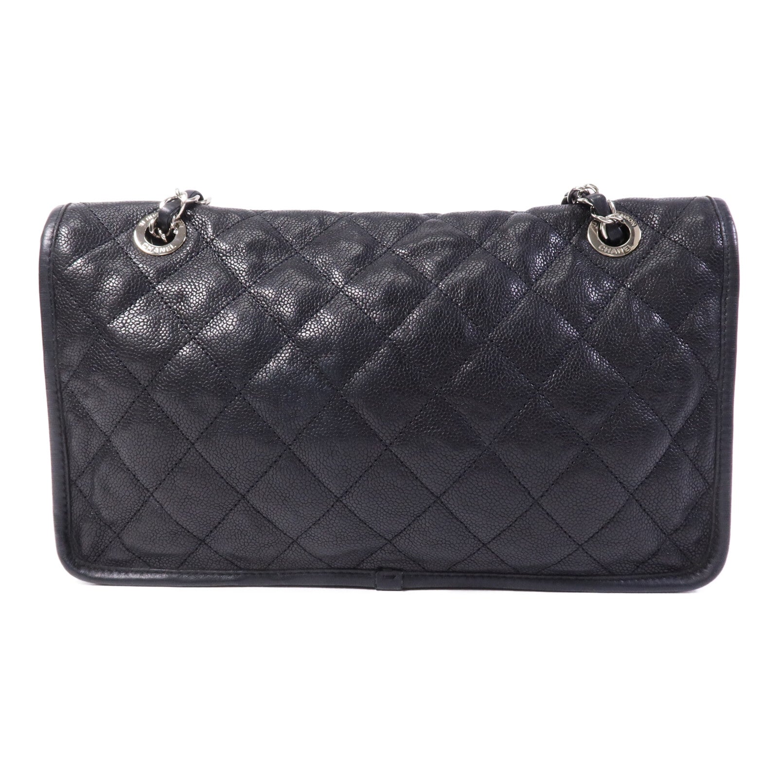 CHANEL 牛皮皮革Chain Shoulder銀扣鏈帶肩背袋