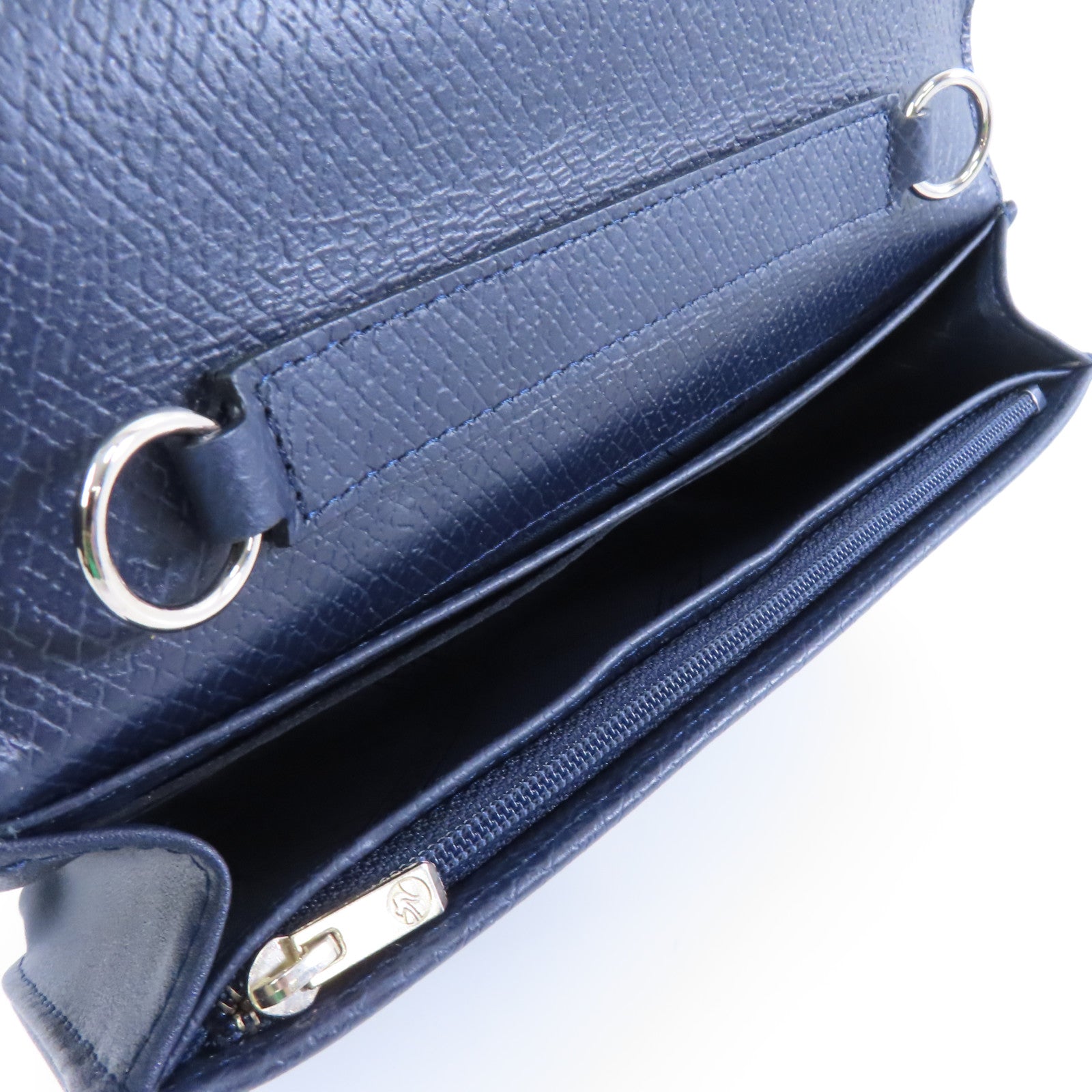 Longchamp 【激減優惠】牛皮皮革Chain Shoulder銀扣鏈帶肩背袋深藍色