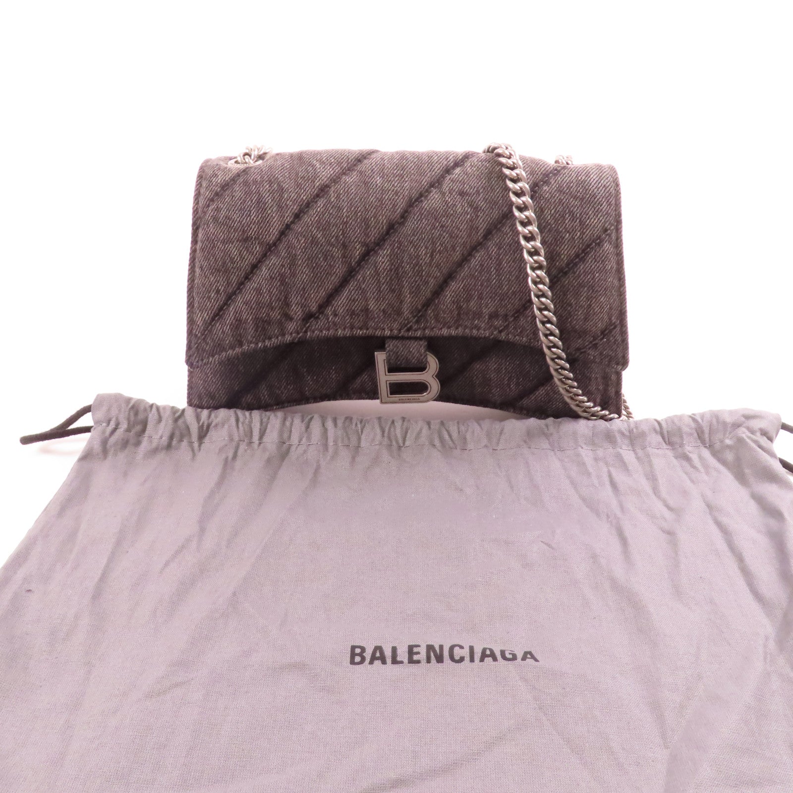 BALENCIAGA SHW Crush Chain Shoulder Bag Denim 736016 Black