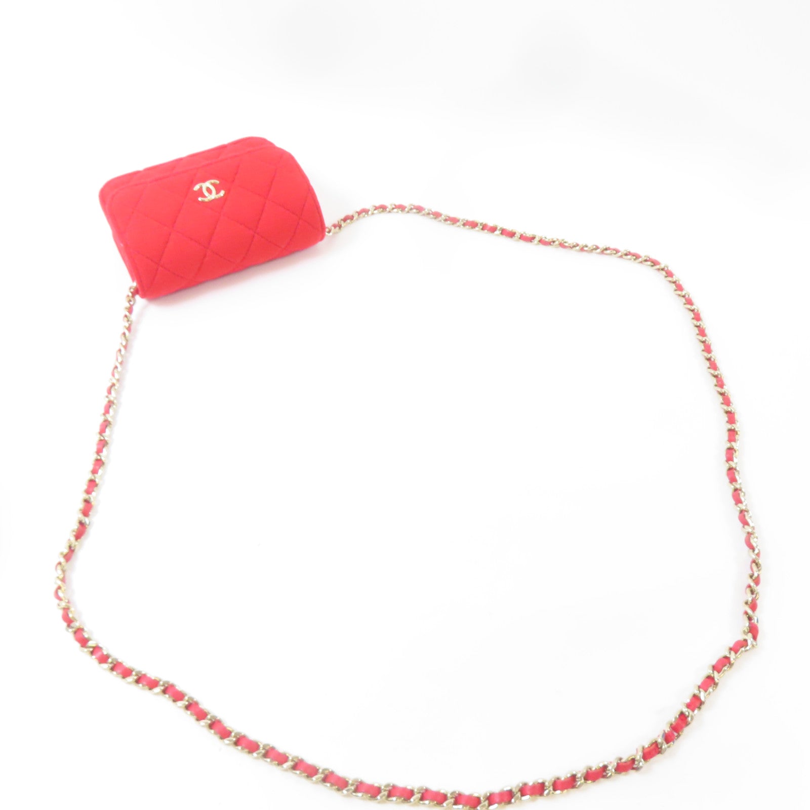 CHANEL 【激減優惠】菱格布料Chain Shoulder Bag金扣鏈帶肩背袋紅色