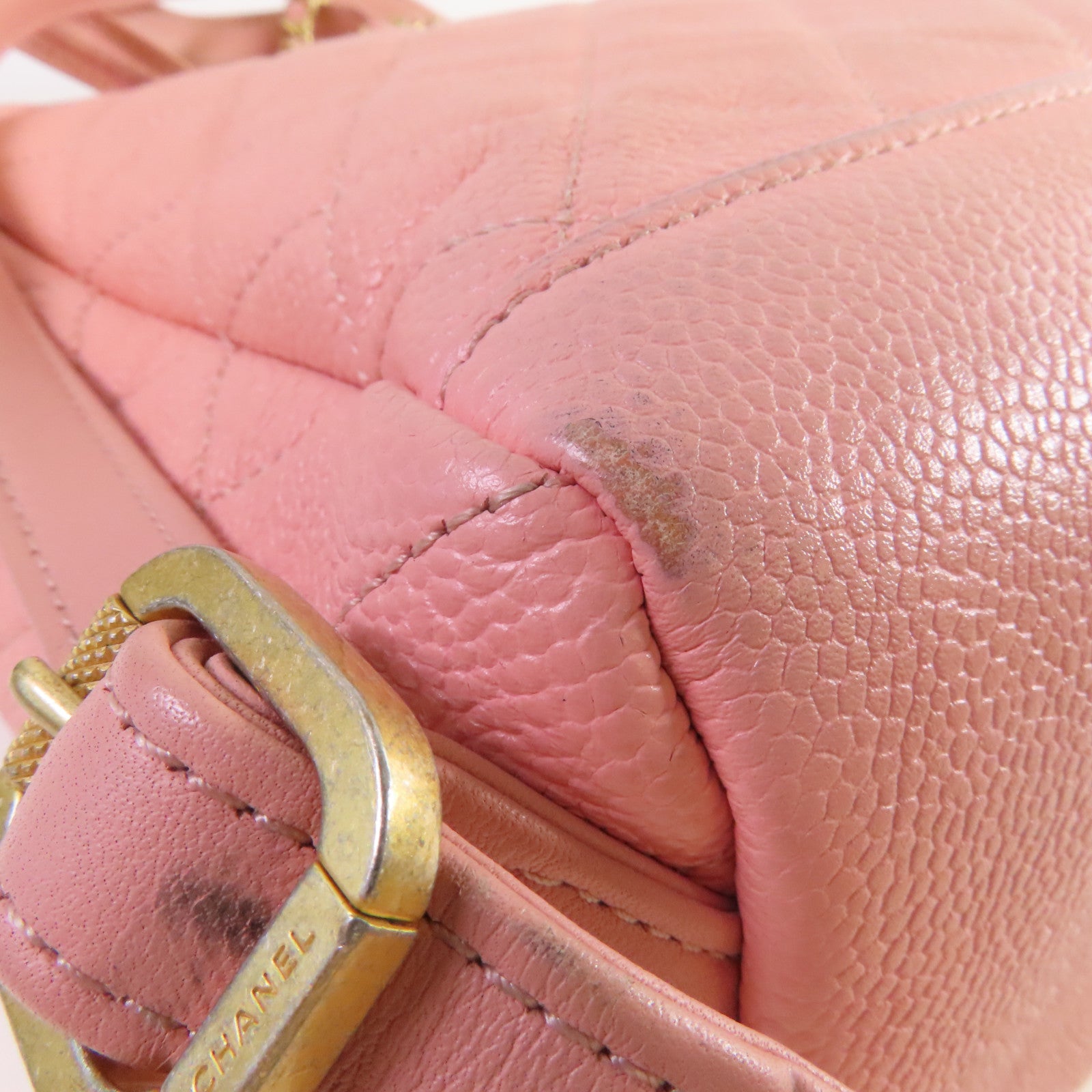 CHANEL 【激減優惠】菱格Caviar皮革Backpack金扣背包粉紅色