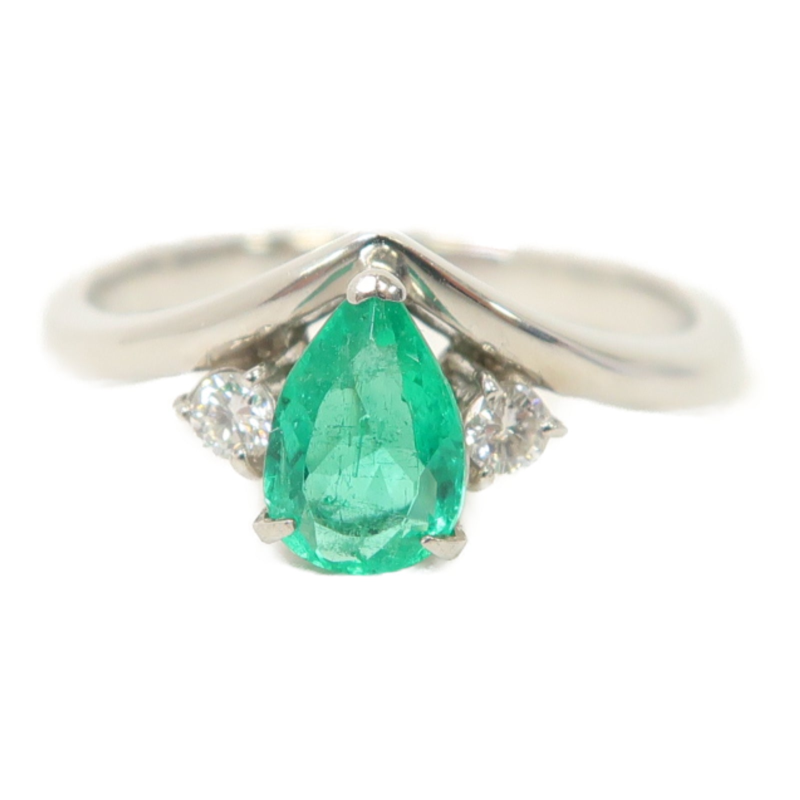 JEWELRY 【激減優惠】PT900鉑金Emerald Diamond Ring 0.67ct綠寶石/0.10ct鑽石戒指US#8.5