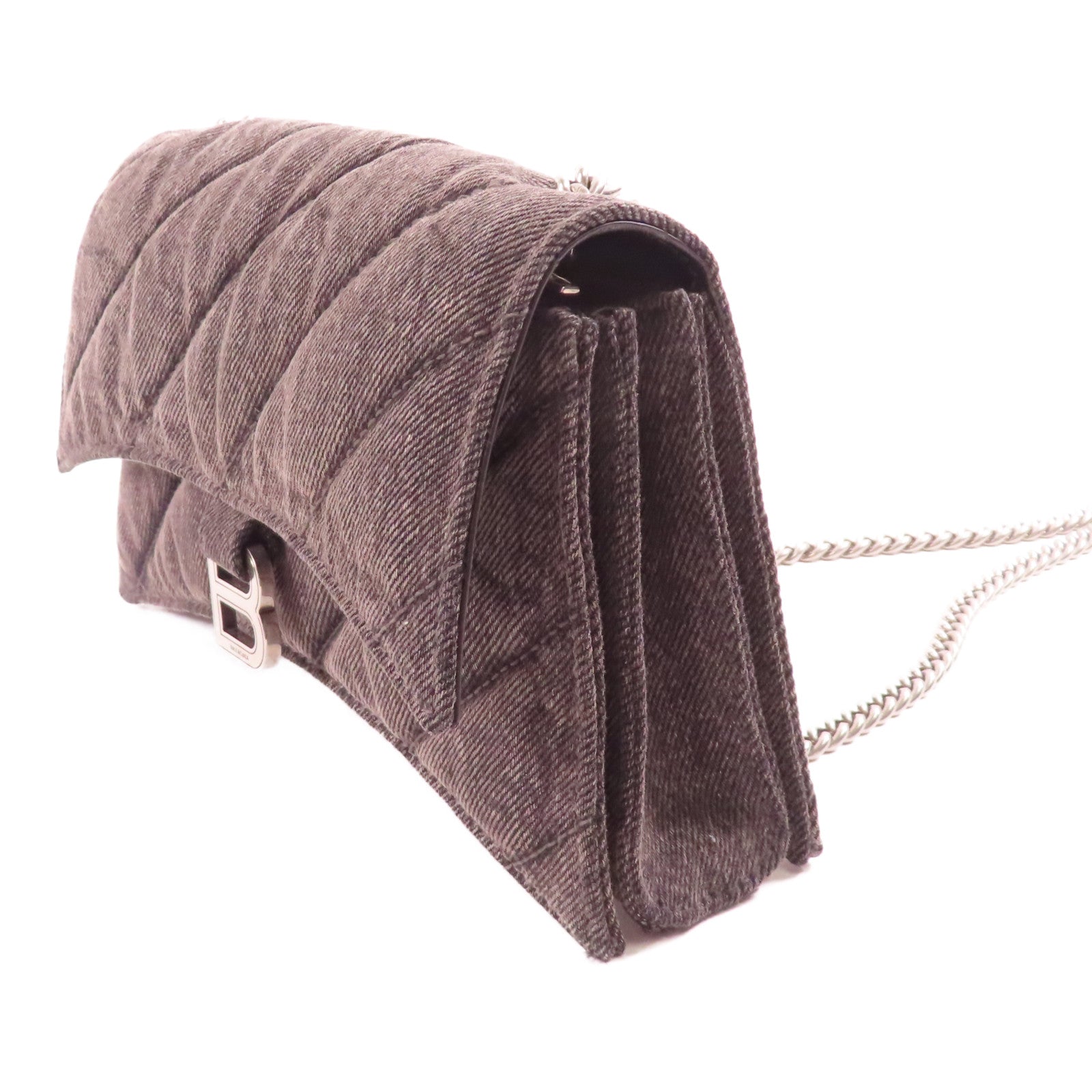 BALENCIAGA SHW Crush Chain Shoulder Bag Denim 736016 Black