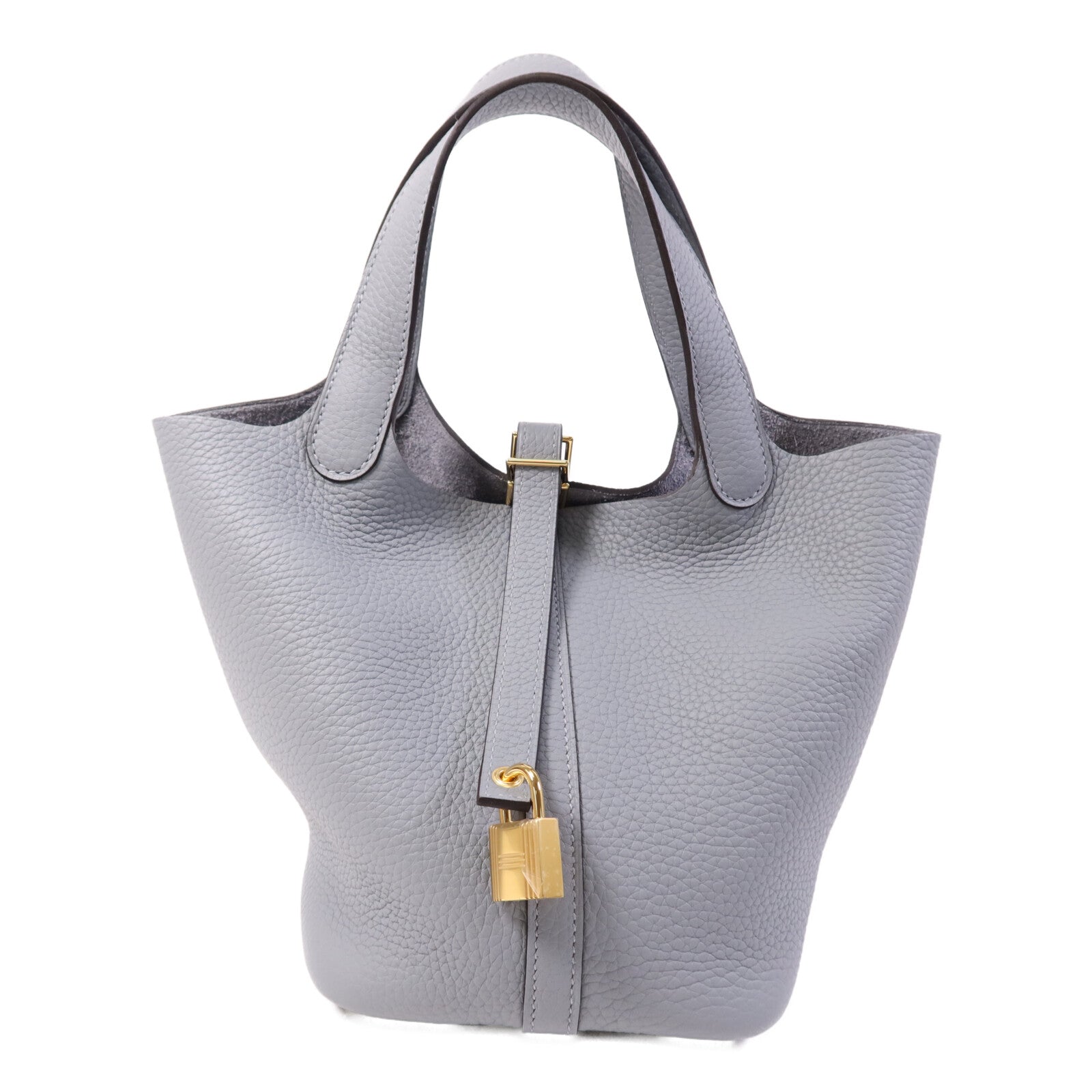 HERMES 【激減優惠】Clemence皮革Picotin PM銀扣手挽袋Gris Pantin
