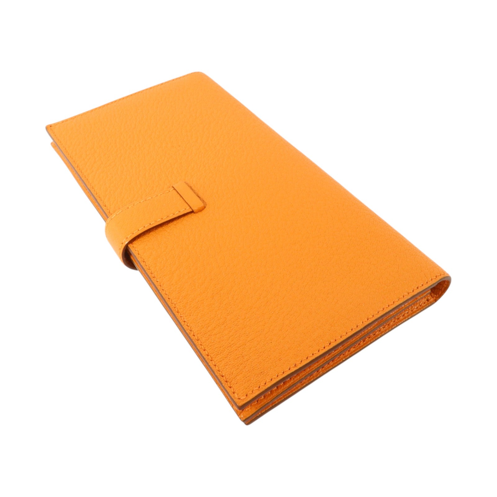 HERMES Chevre皮革Bearn Long Wallet金扣長錢包Orange
