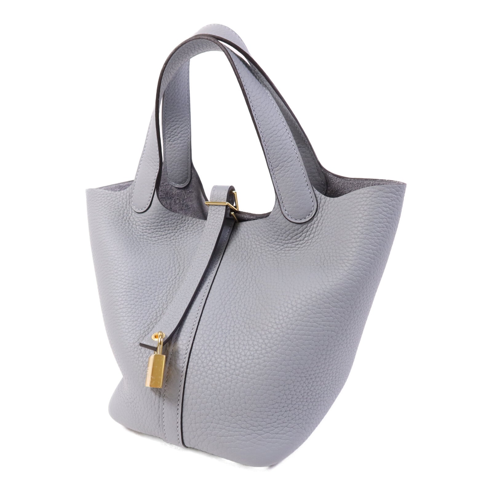 HERMES Clemence皮革Picotin PM銀扣手挽袋Gris Pantin