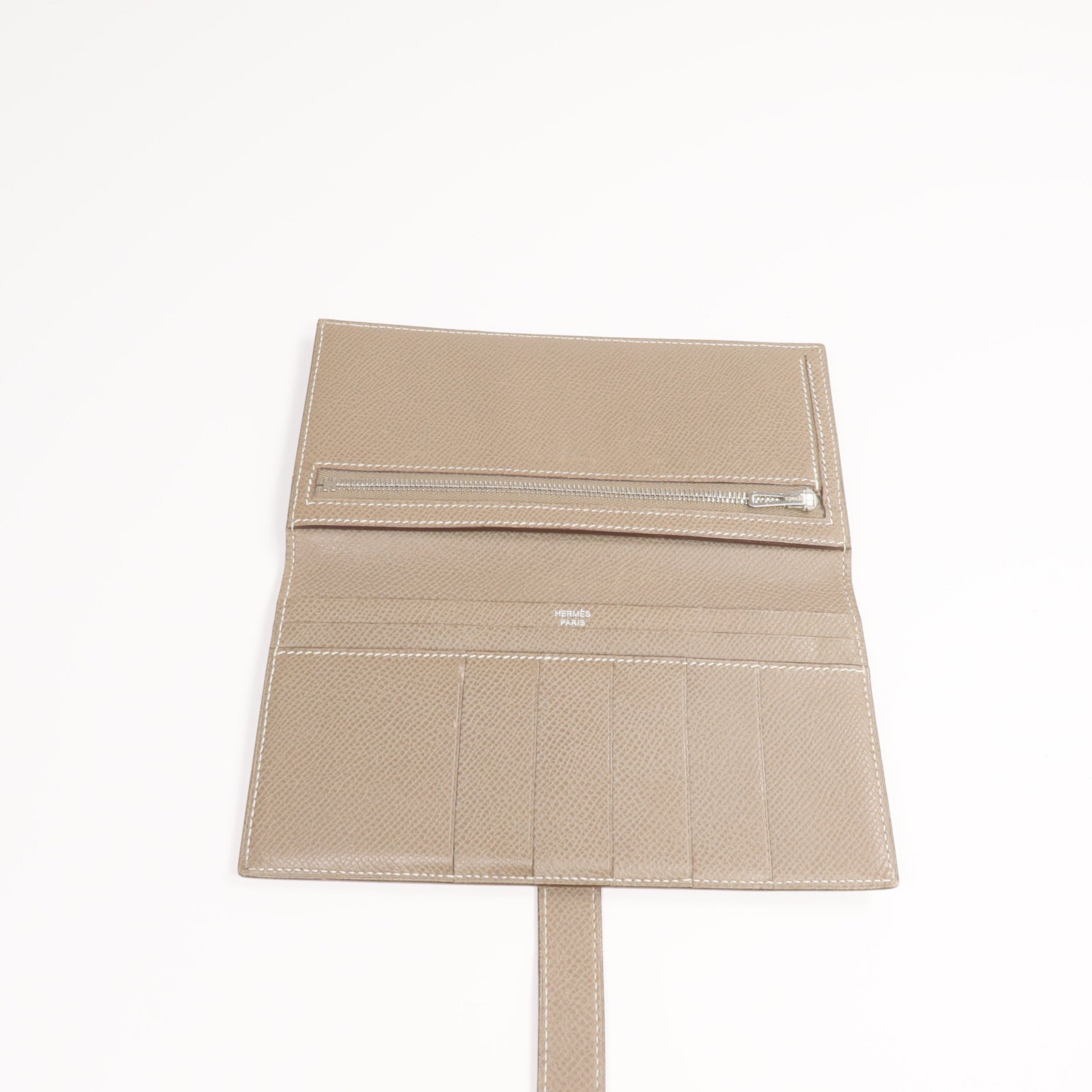 HERMES 【激減優惠】Epsom皮革Bearn Long Wallet銀扣長錢包Etoupe