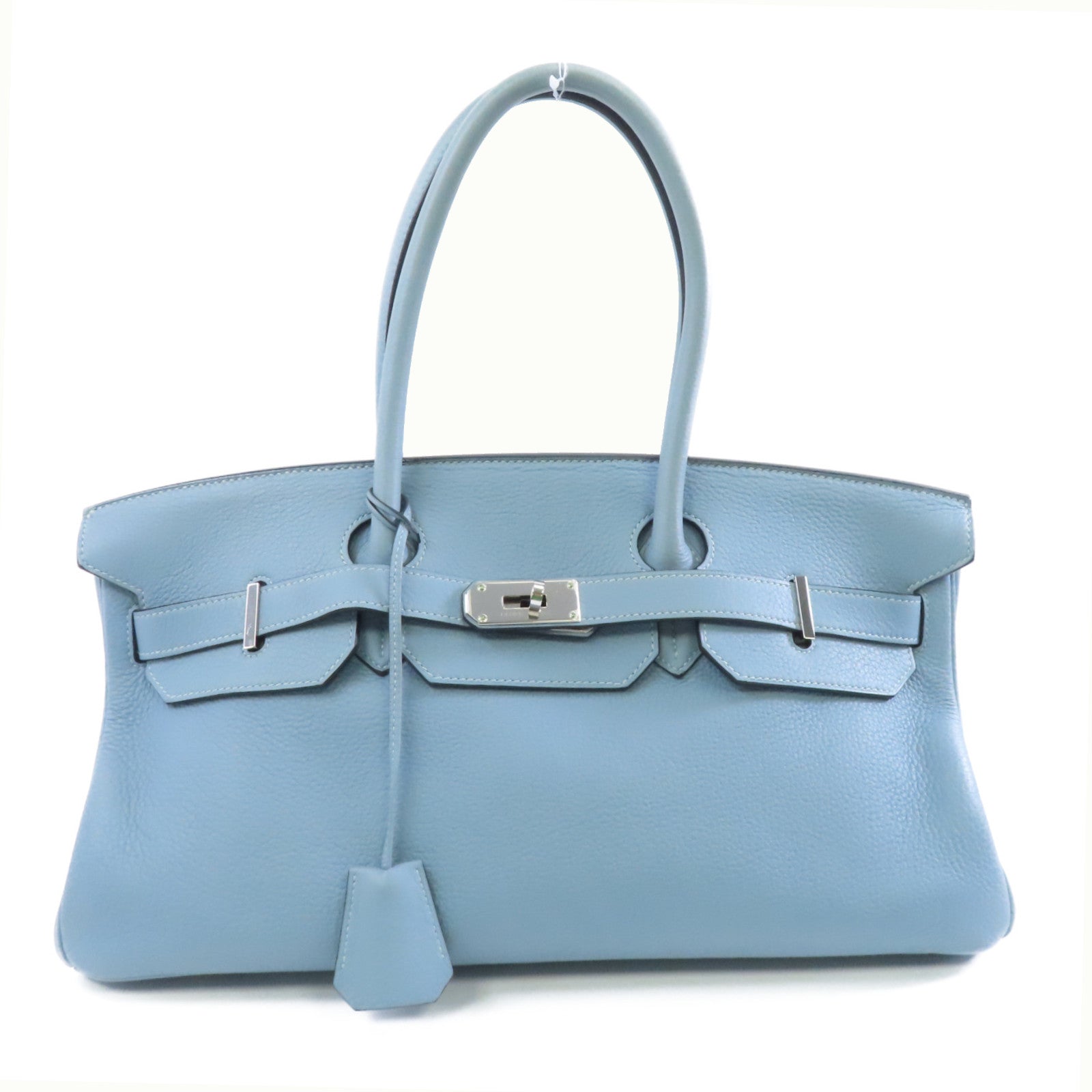 HERMES Clemence皮革Shoulder Birkin銀扣肩背袋淺藍色