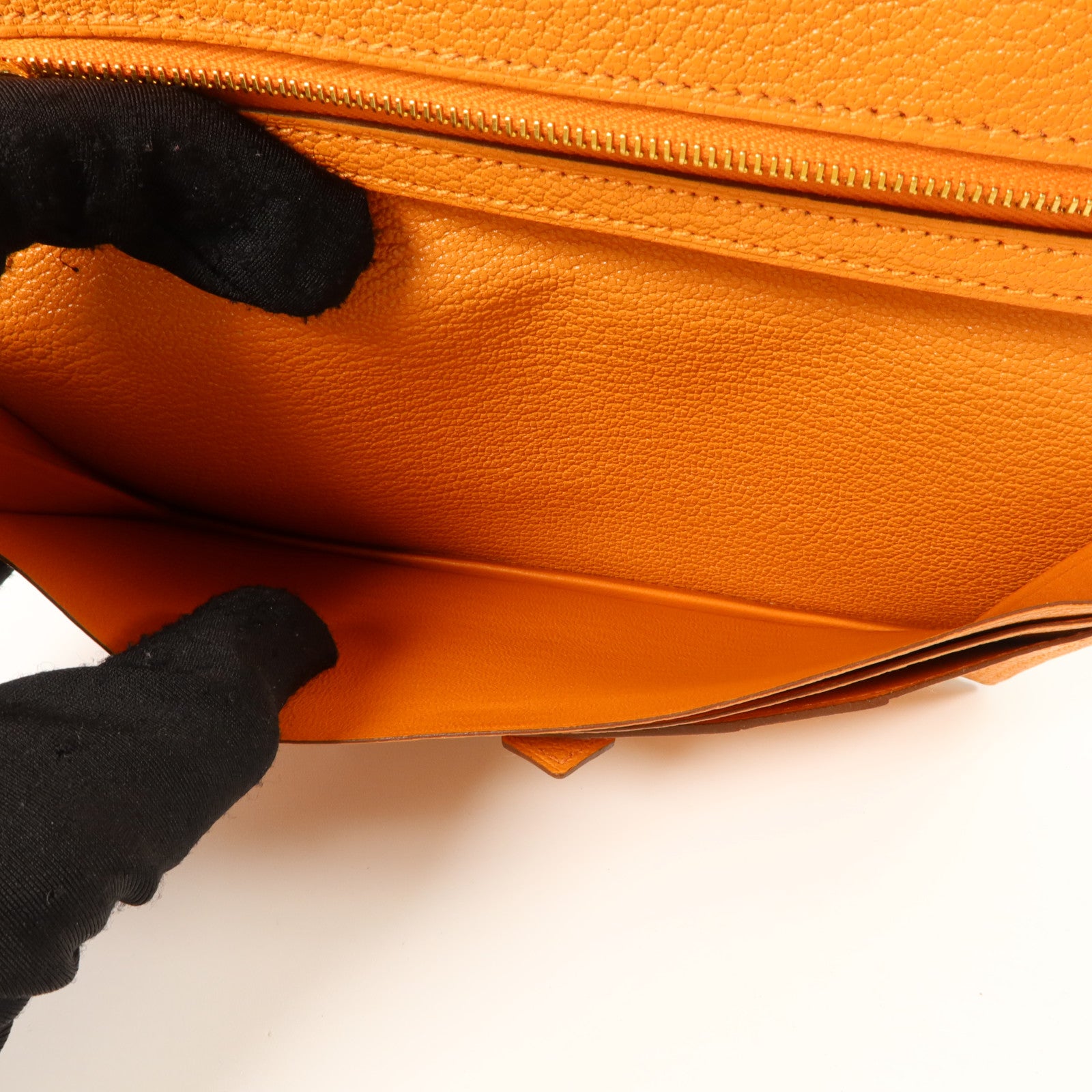 HERMES Chevre皮革Bearn Long Wallet金扣長錢包Orange