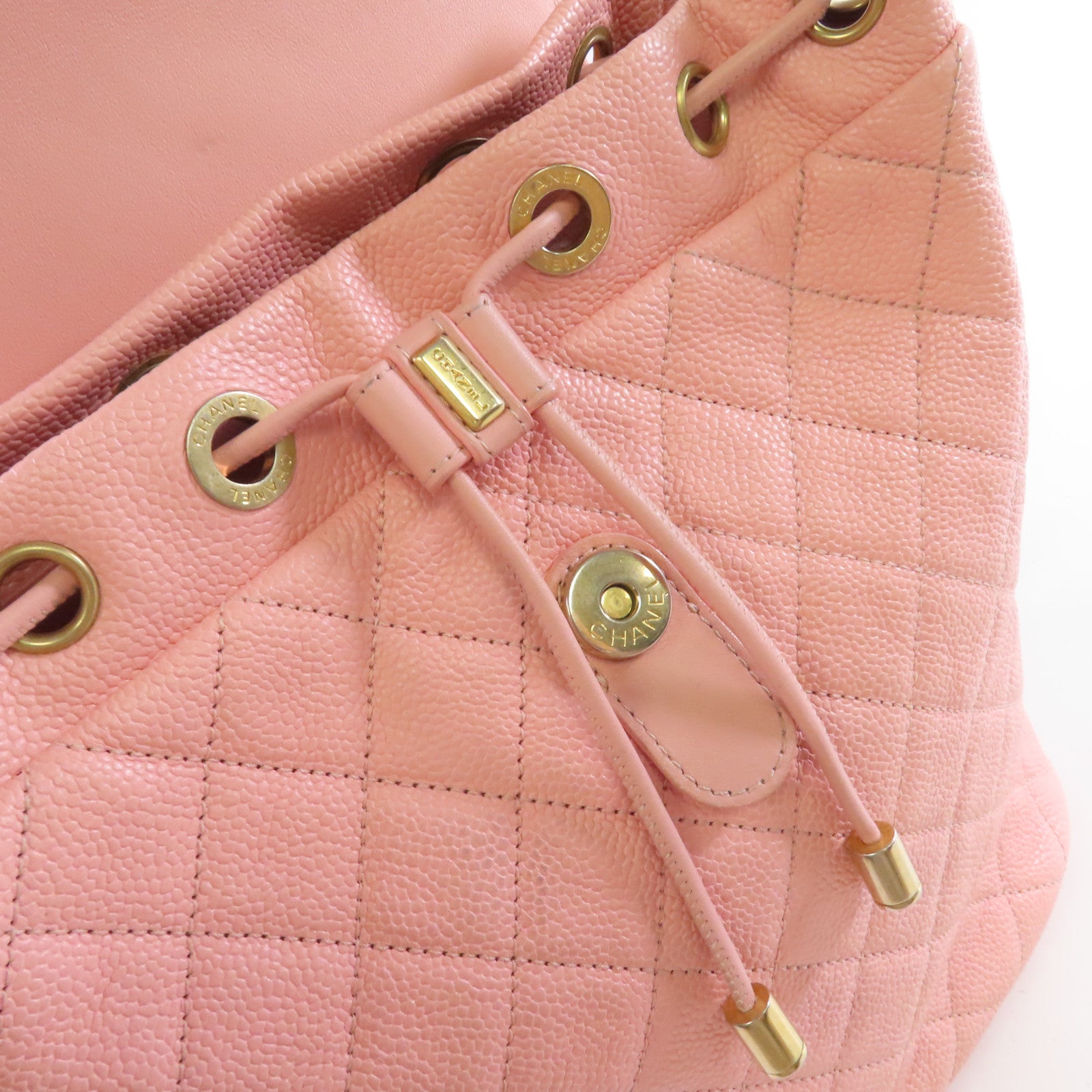 CHANEL 【激減優惠】菱格Caviar皮革Backpack金扣背包粉紅色