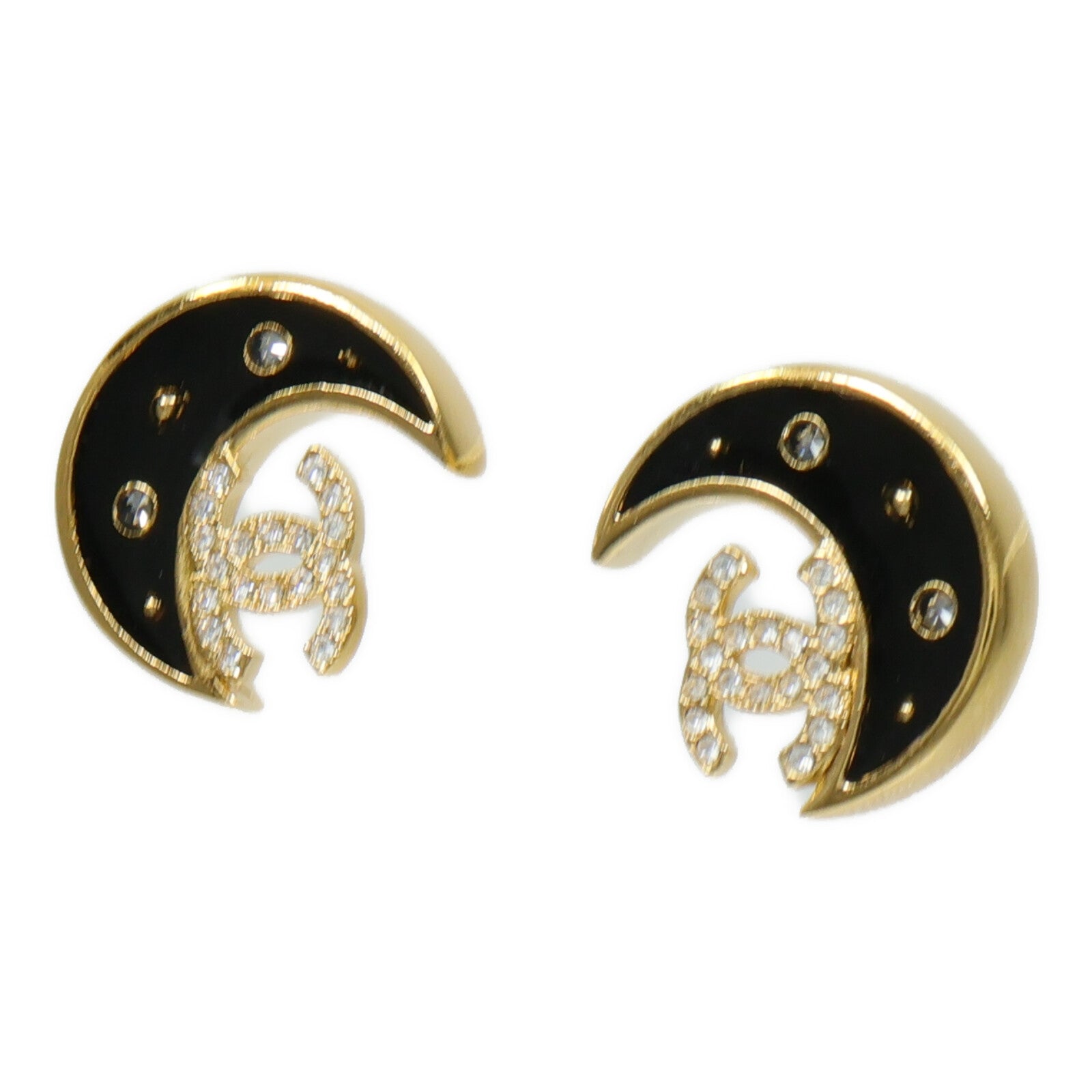 CHANEL 金屬/水鑽Crescent Moon CC Logo Earrings耳環
