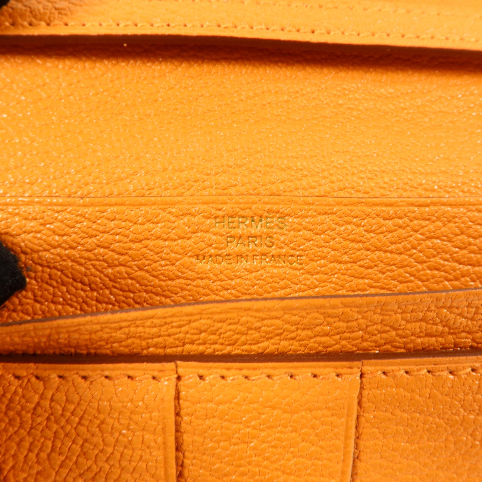 HERMES Chevre皮革Bearn Long Wallet金扣長錢包Orange