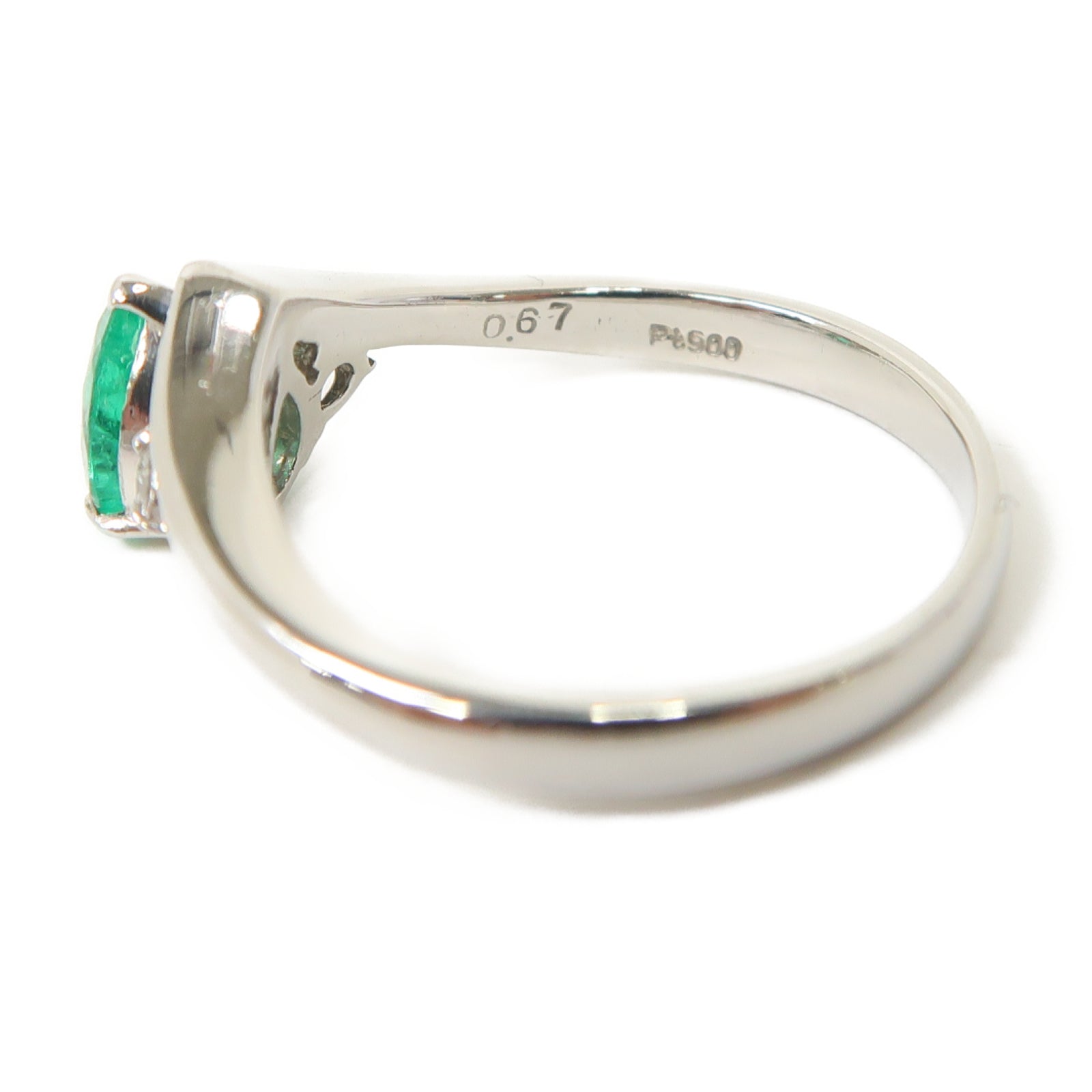 JEWELRY 【激減優惠】PT900鉑金Emerald Diamond Ring 0.67ct綠寶石/0.10ct鑽石戒指US#8.5