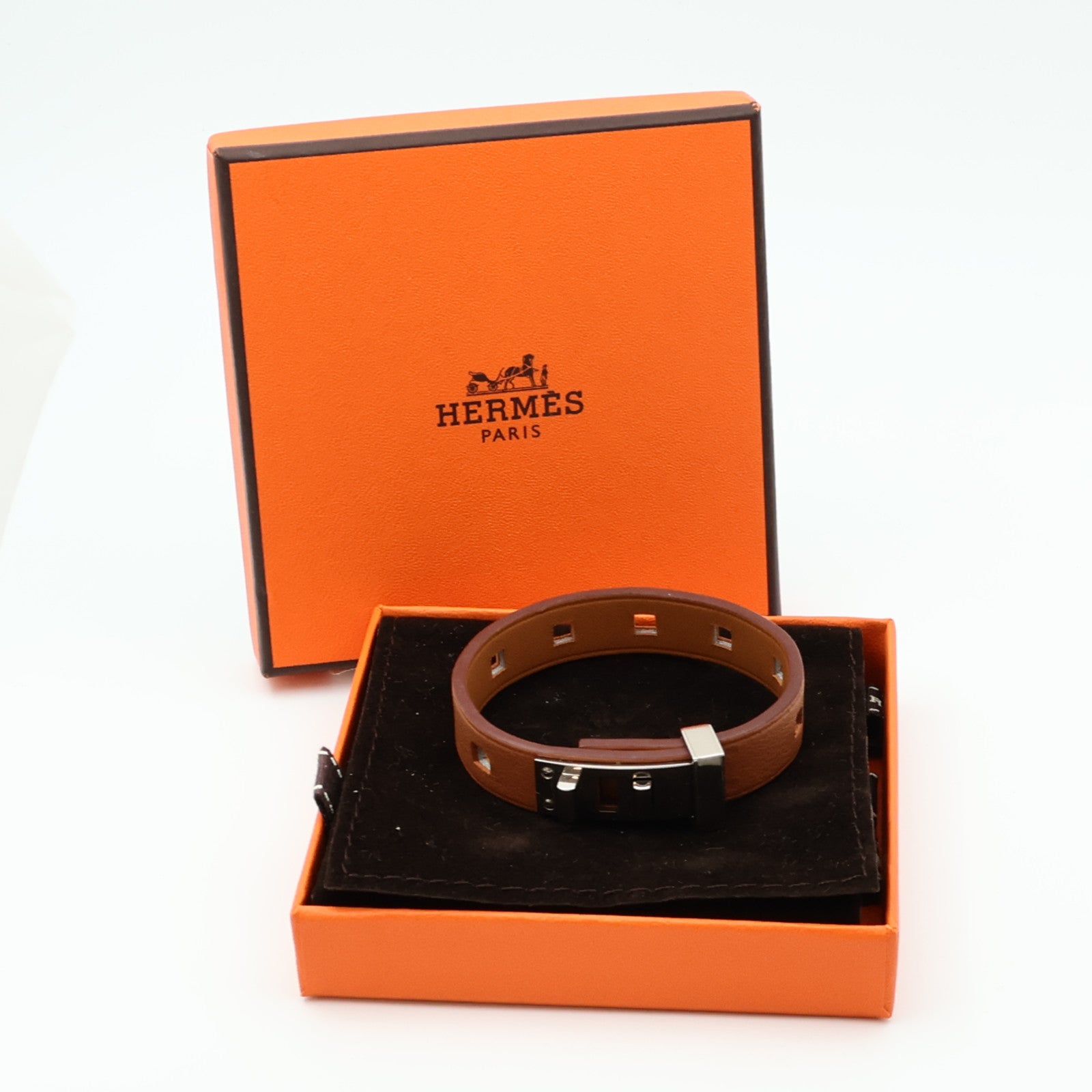 HERMES 【激減優惠】Swift皮革Mini Dog Bracelet銀扣手鏈