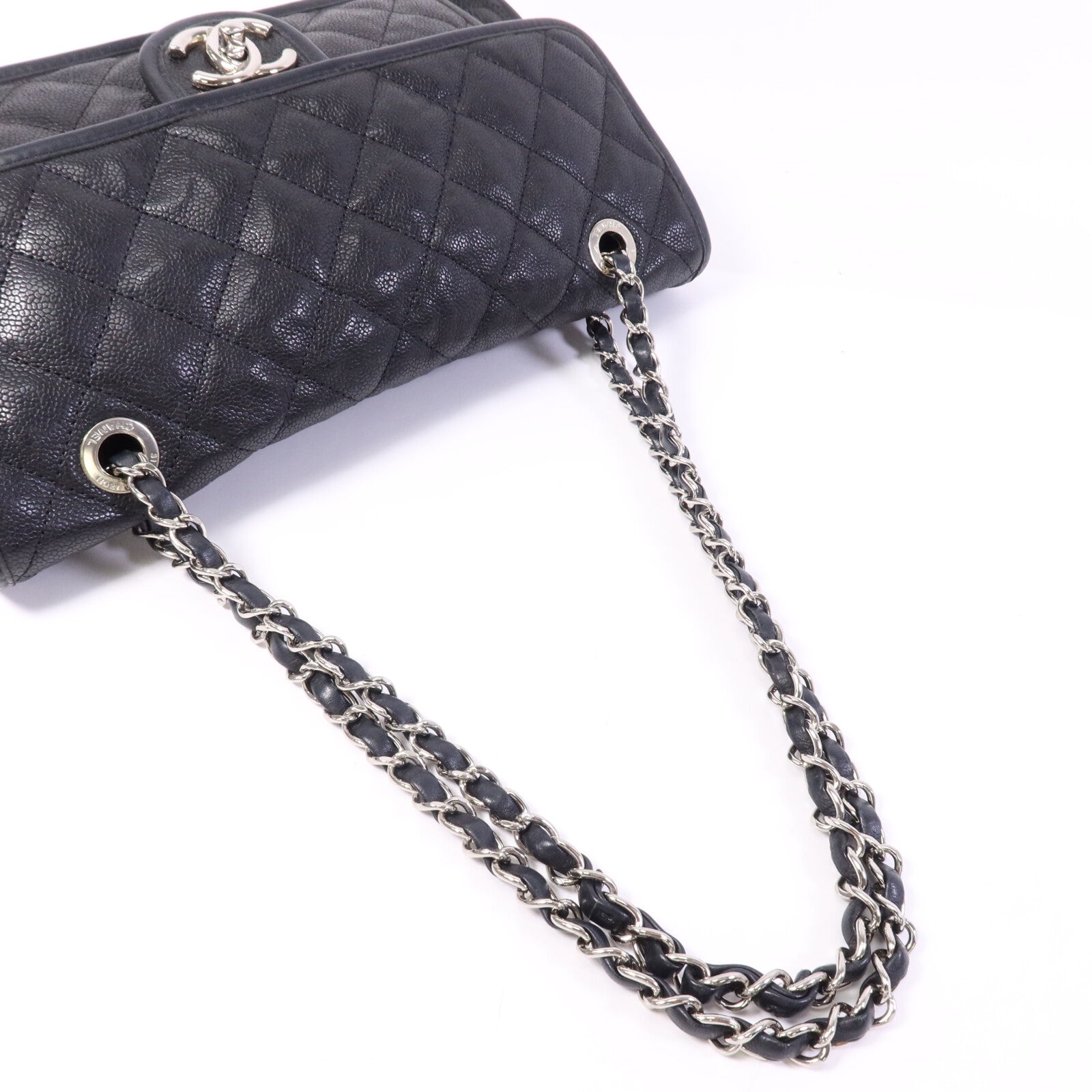 CHANEL 牛皮皮革Chain Shoulder銀扣鏈帶肩背袋