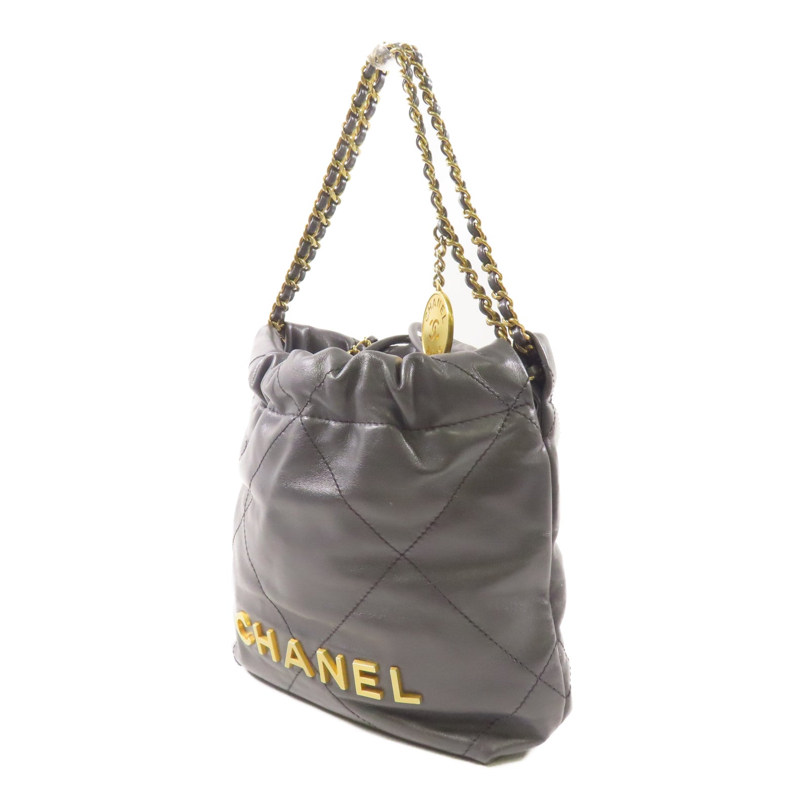 CHANEL 皮革Mini Chanel 22金扣手挽肩背兩用袋
