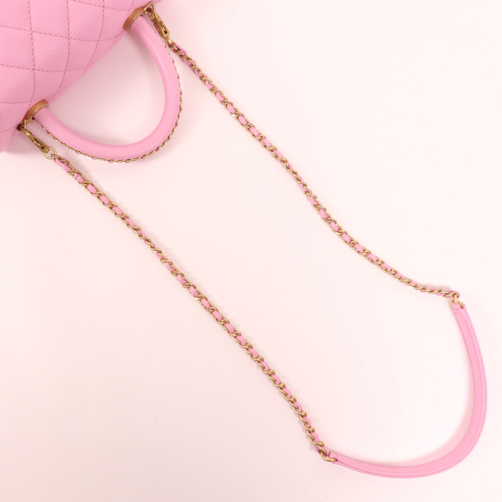 CHANEL 牛皮皮革Coco Handle金扣鏈帶肩背袋