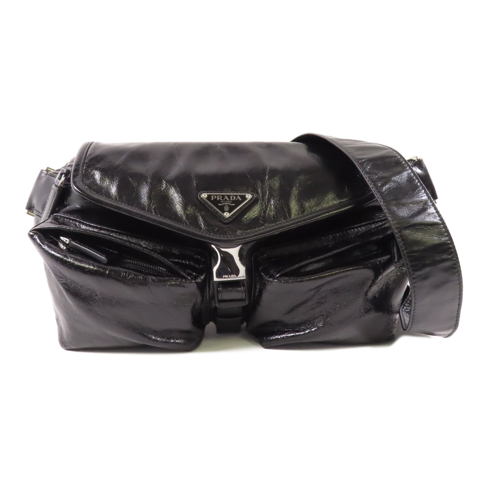 PRADA 牛皮皮革Shoulder Bag銀扣肩背袋