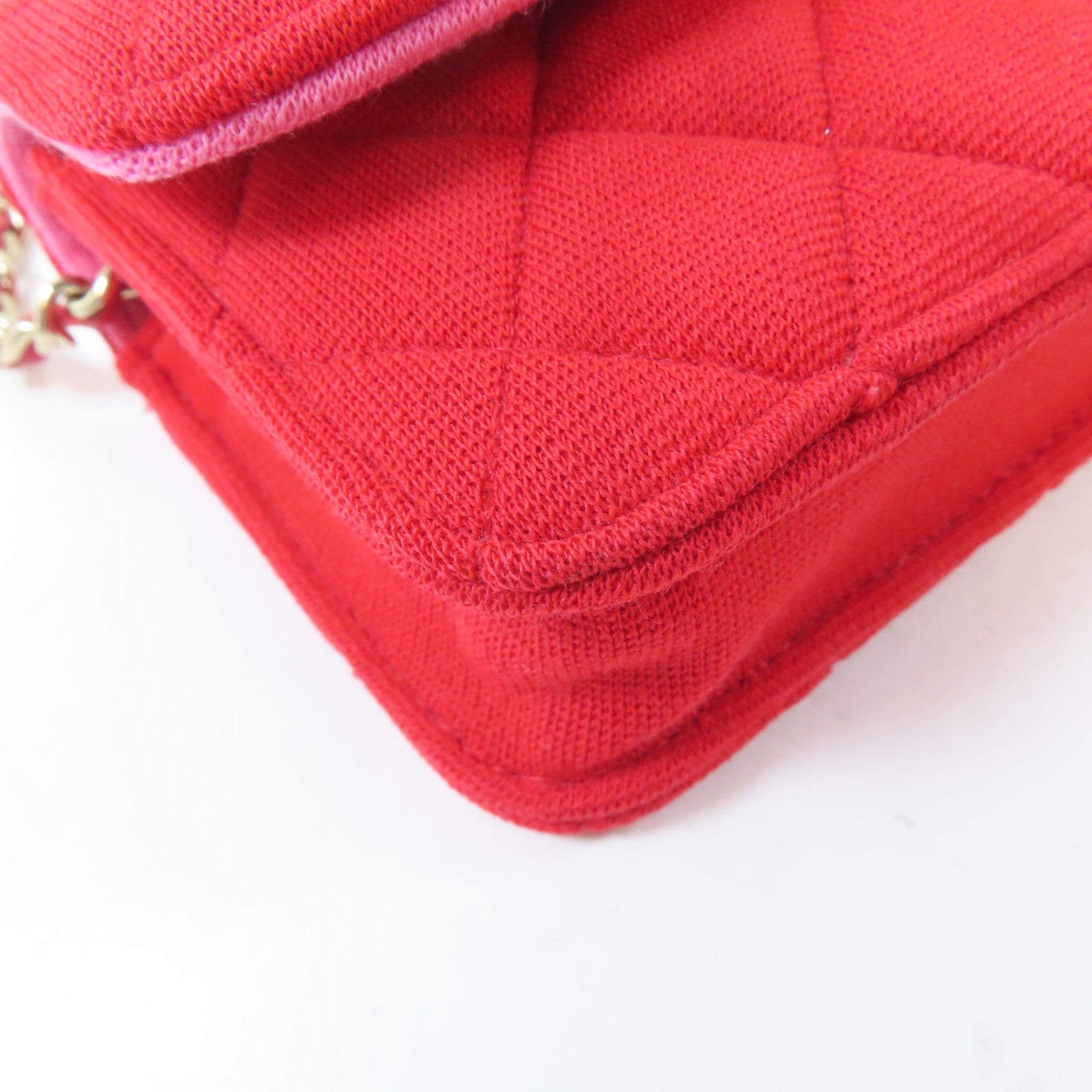 CHANEL 【激減優惠】菱格布料Chain Shoulder Bag金扣鏈帶肩背袋紅色
