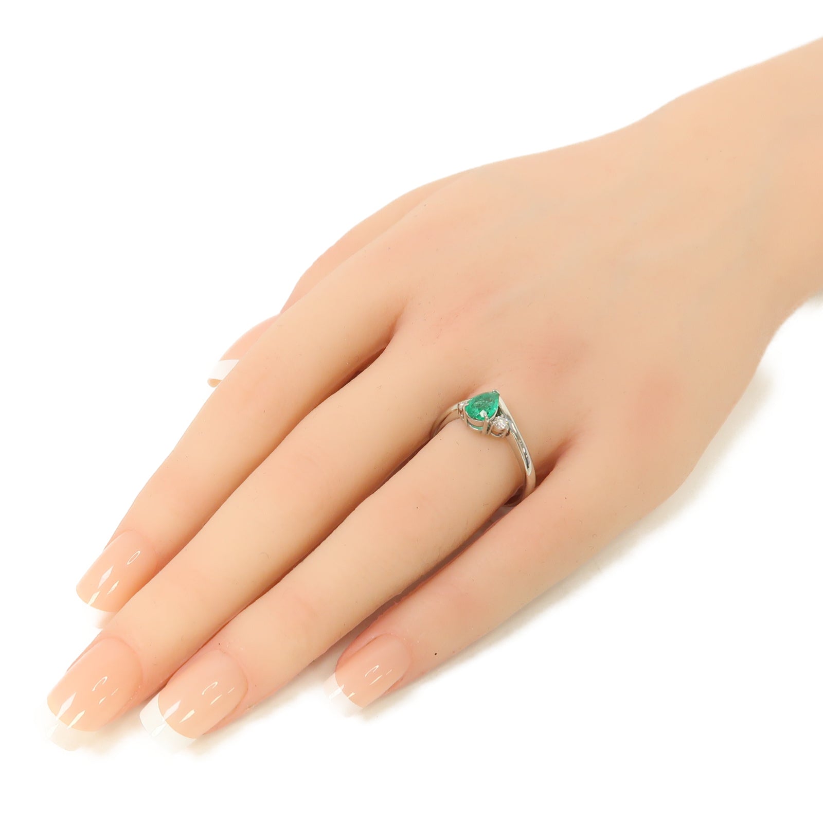 JEWELRY 【激減優惠】PT900鉑金Emerald Diamond Ring 0.67ct綠寶石/0.10ct鑽石戒指US#8.5