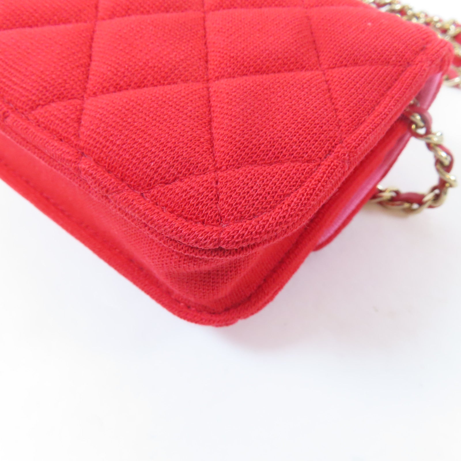 CHANEL 【激減優惠】菱格布料Chain Shoulder Bag金扣鏈帶肩背袋紅色