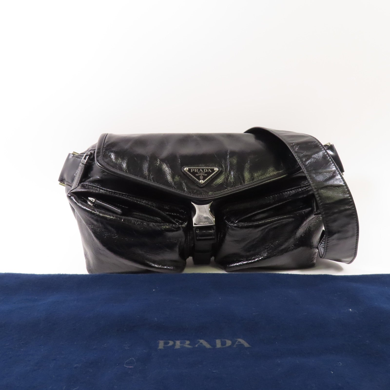 PRADA 牛皮皮革Shoulder Bag銀扣肩背袋