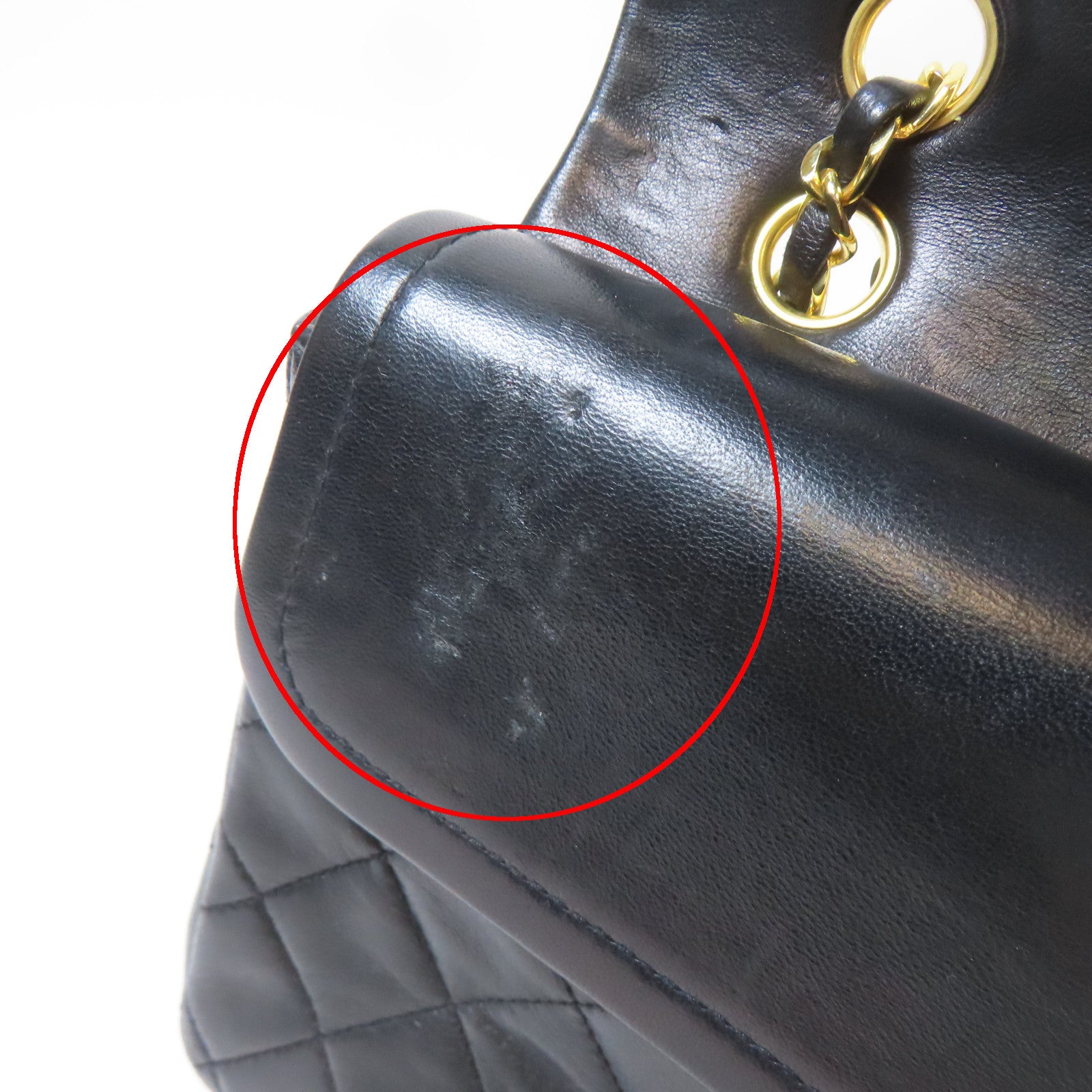 CHANEL 菱格羊皮皮革Chain Shoulder金扣鏈帶肩背袋黑色