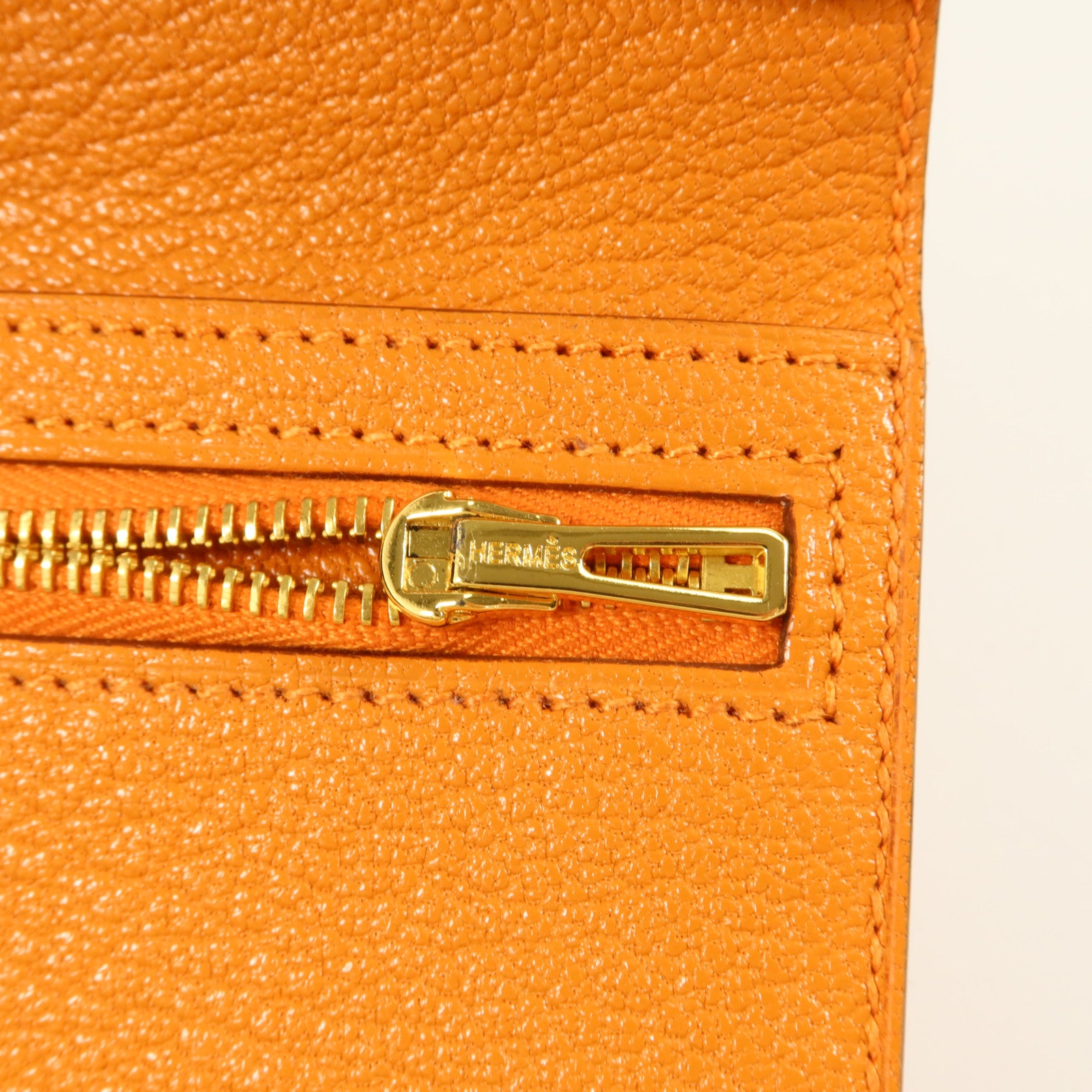 HERMES Chevre皮革Bearn Long Wallet金扣長錢包Orange