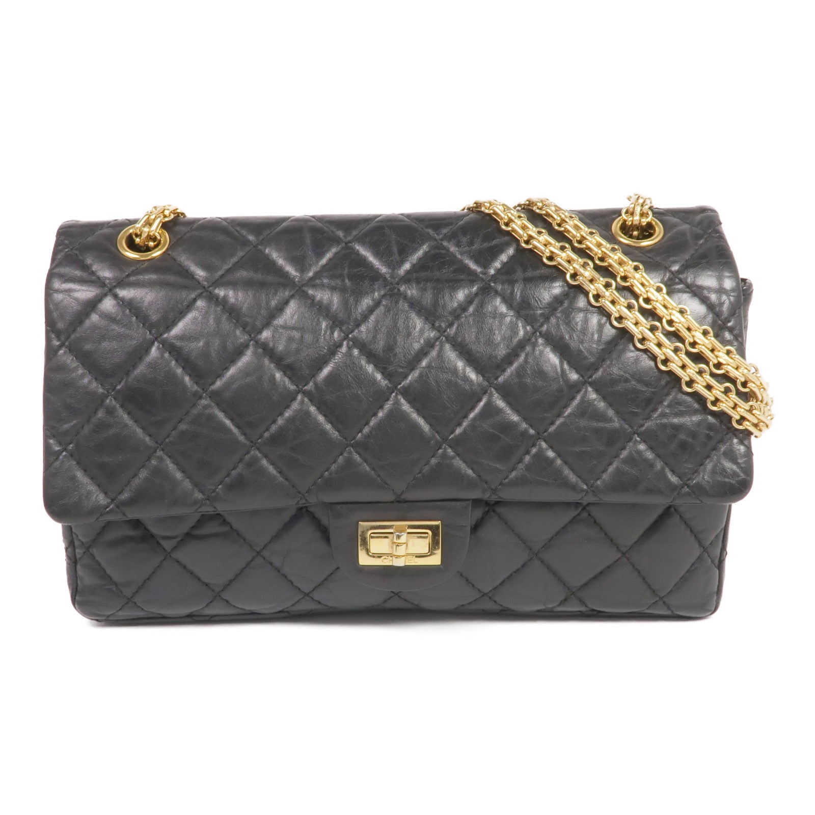 CHANEL 【激減優惠】牛皮皮革2.55 Medium金扣鏈帶肩背袋