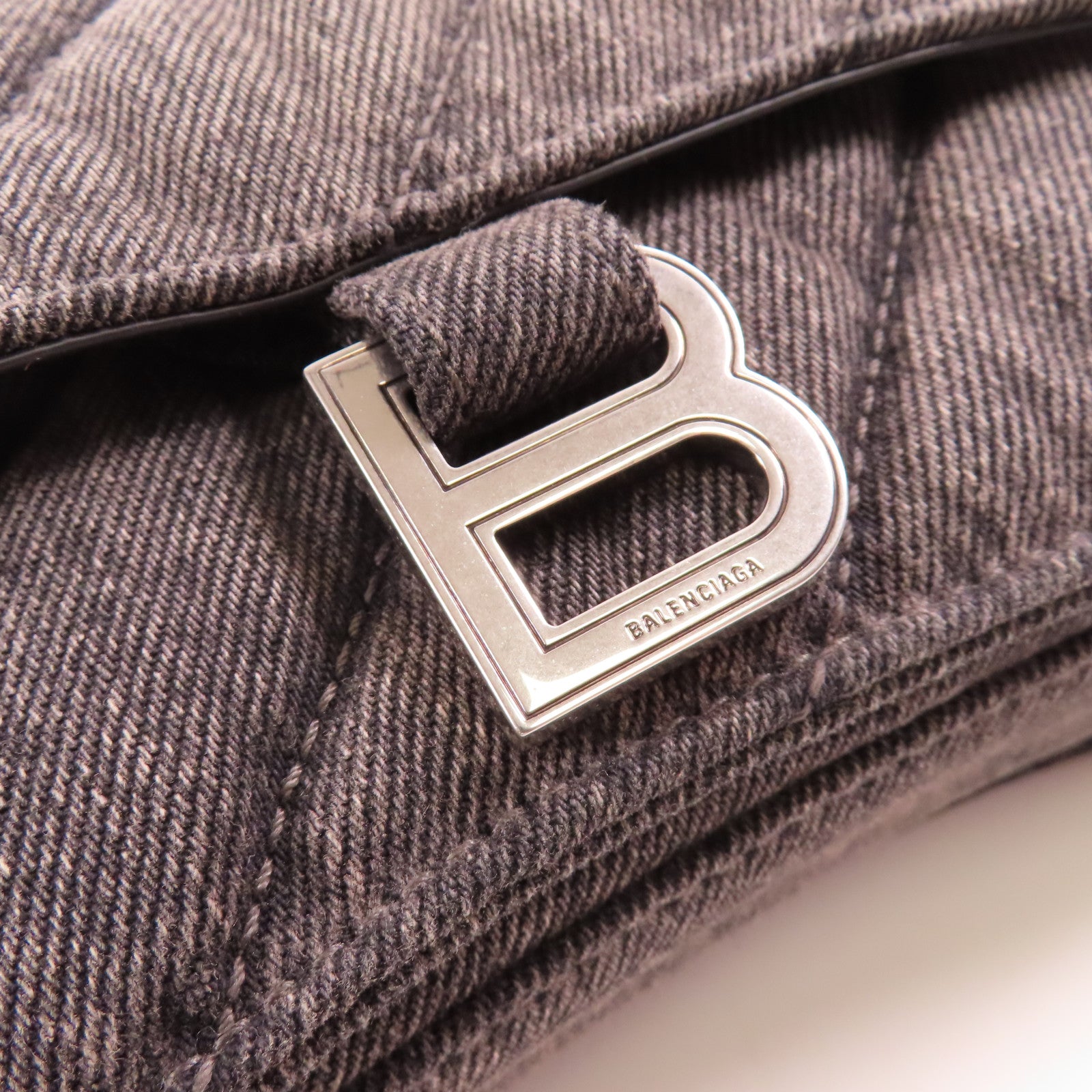 BALENCIAGA SHW Crush Chain Shoulder Bag Denim 736016 Black