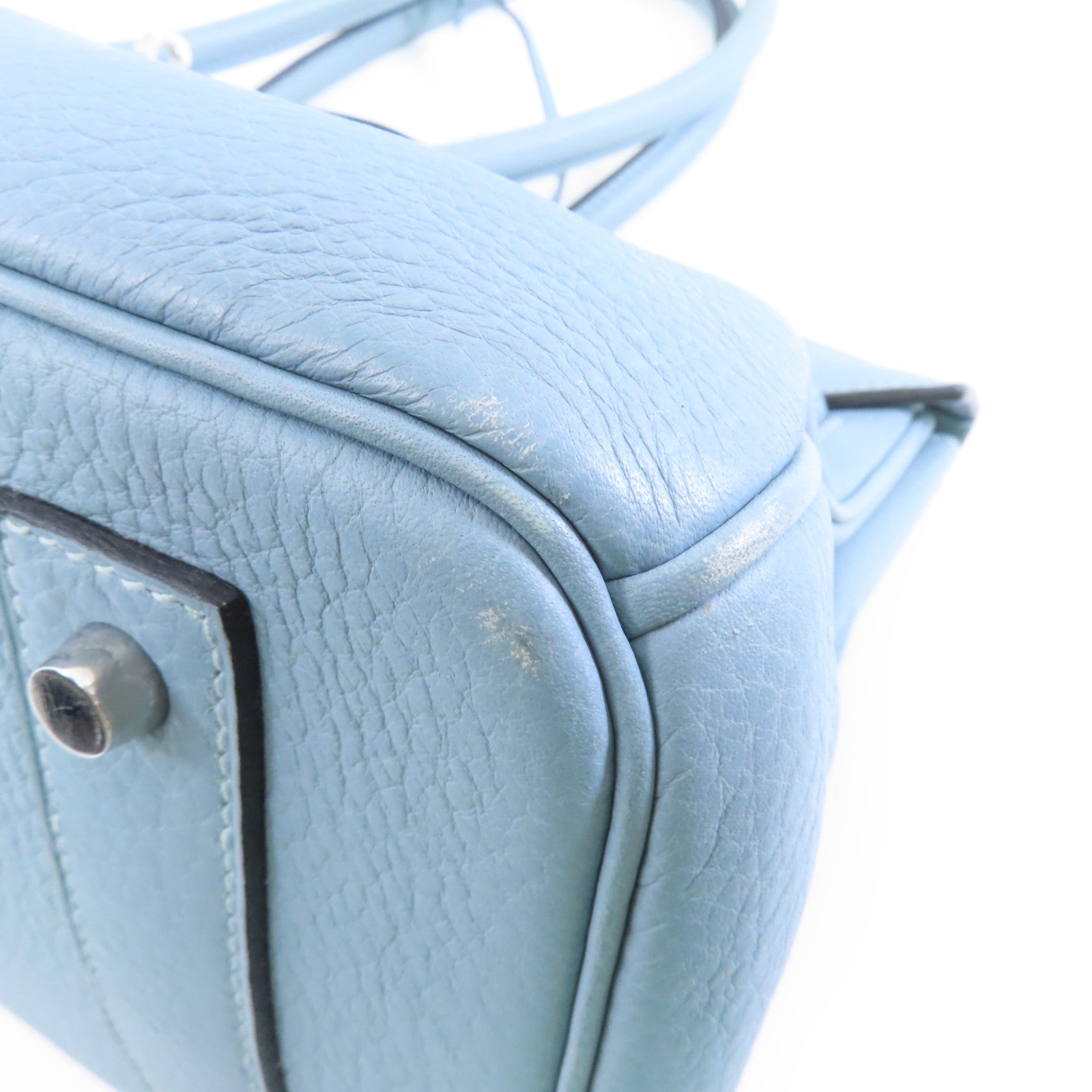 HERMES Clemence皮革Shoulder Birkin銀扣肩背袋淺藍色