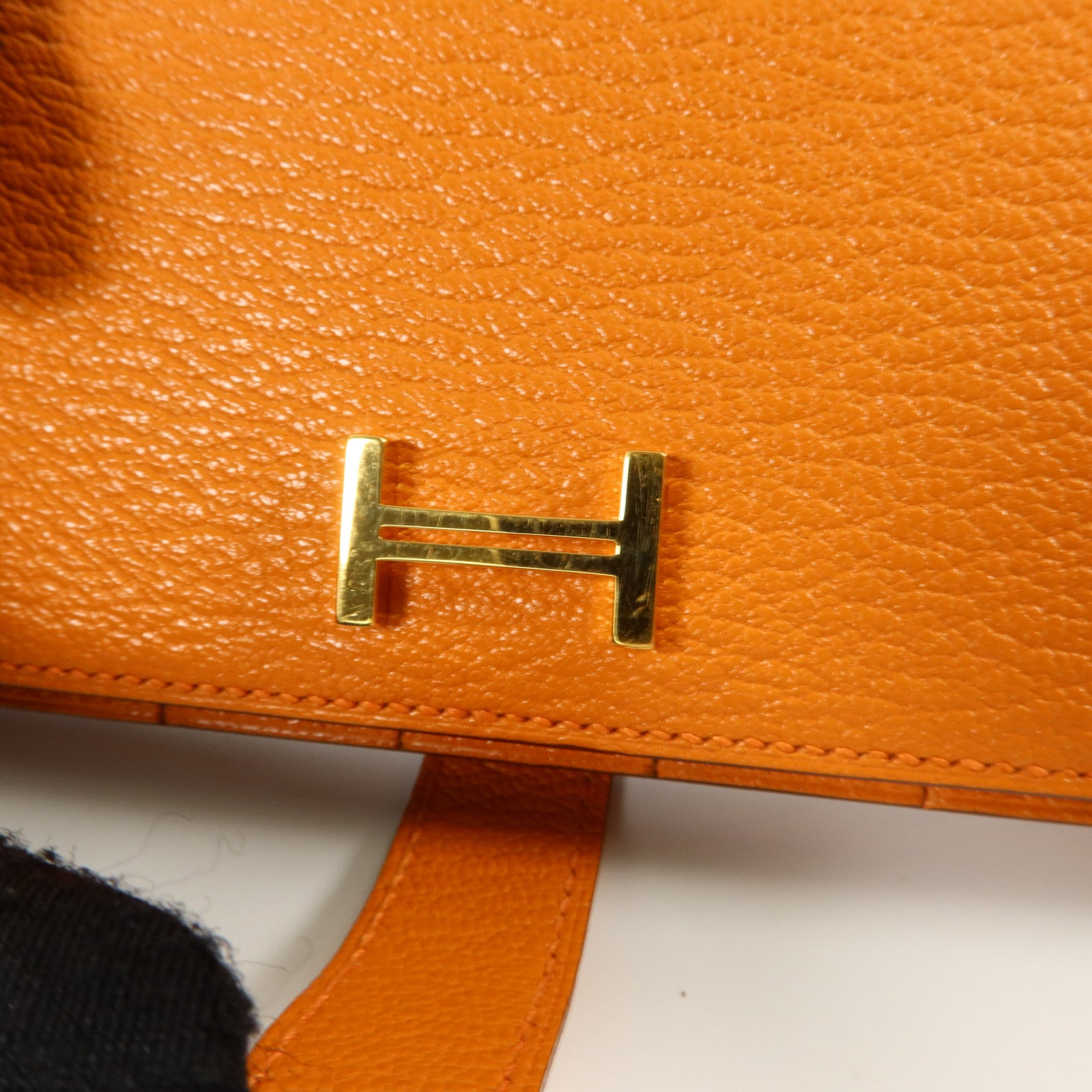 HERMES Chevre皮革Bearn Long Wallet金扣長錢包Orange
