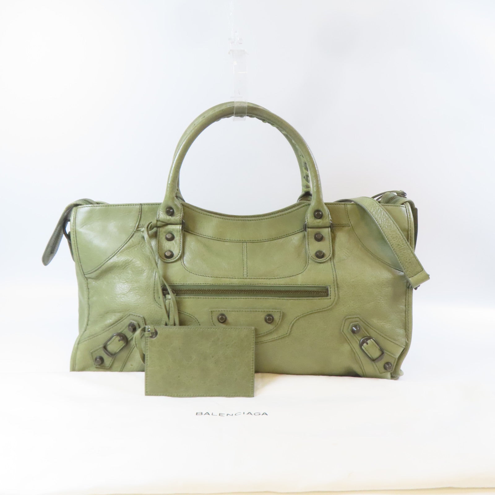 BALENCIAGA 羊皮皮革Classic Part Time銀扣手挽肩背兩用袋綠色