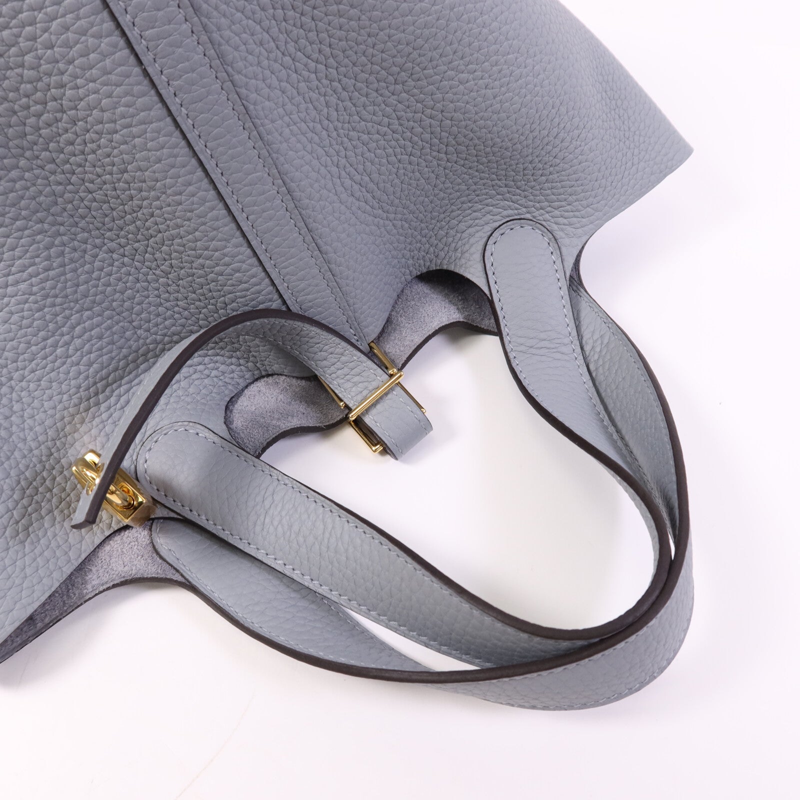 HERMES Clemence皮革Picotin PM銀扣手挽袋Gris Pantin