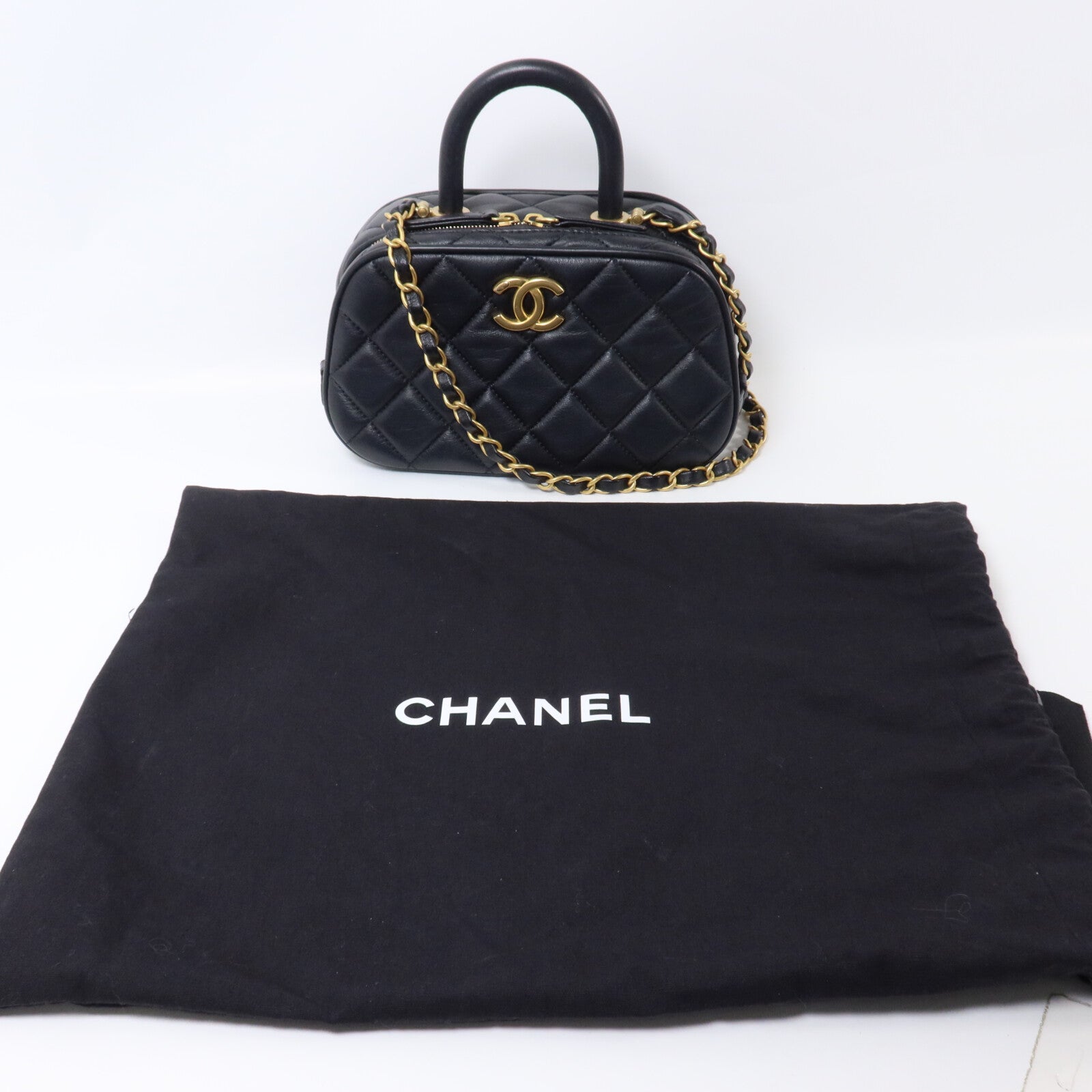 CHANEL 羊皮皮革Matelasse Mini Bowling鏈帶手挽肩背兩用袋