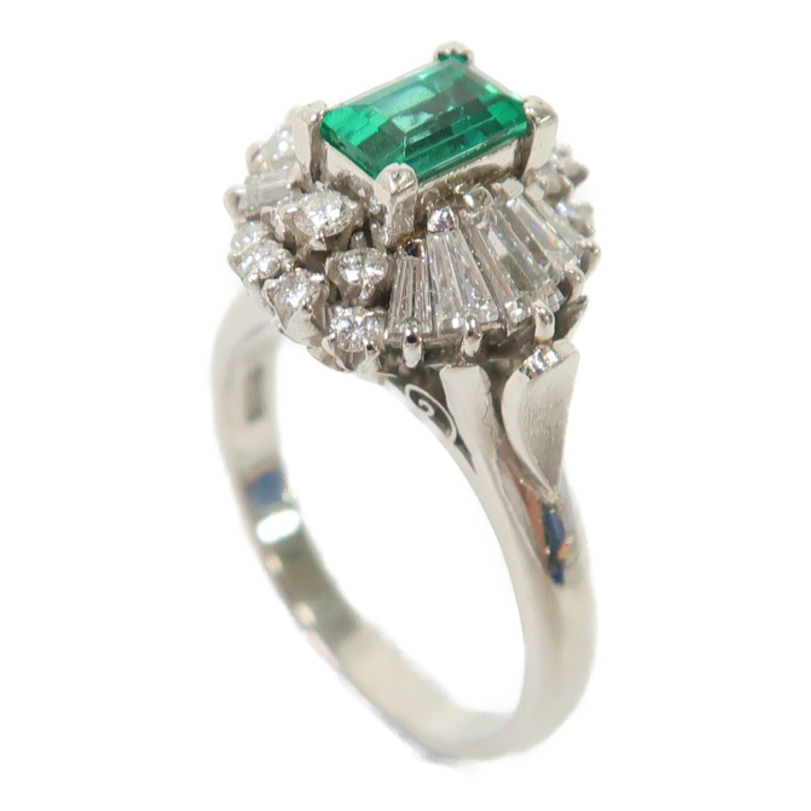 JEWELRY 【激減優惠】PT900鉑金Emerald Diamond Ring 0.61ct綠寶石/0.73ct鑽石戒指US#6