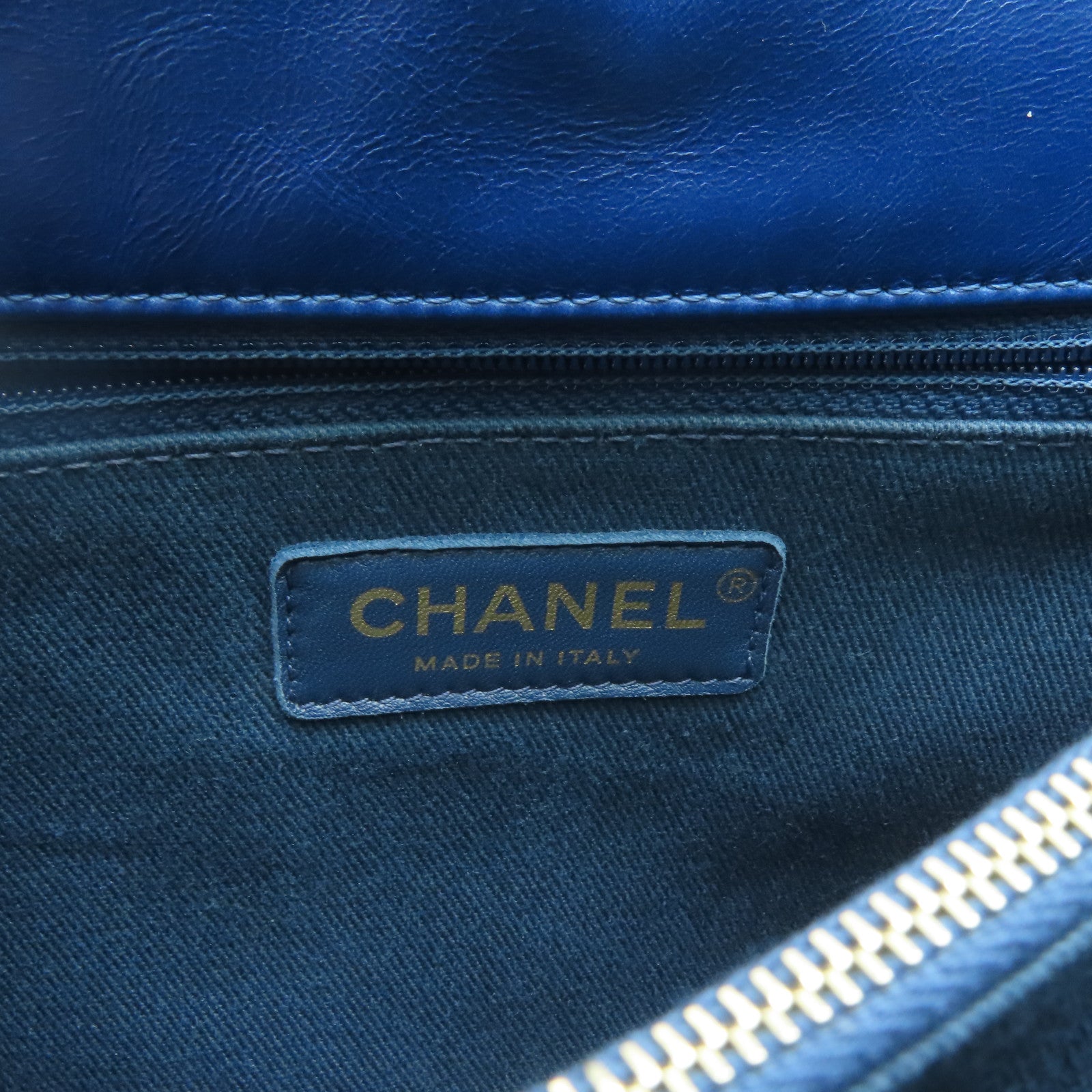 CHANEL 【清倉大減價】斜紋牛皮皮革Coco Handle金扣手挽肩背兩用袋藍色