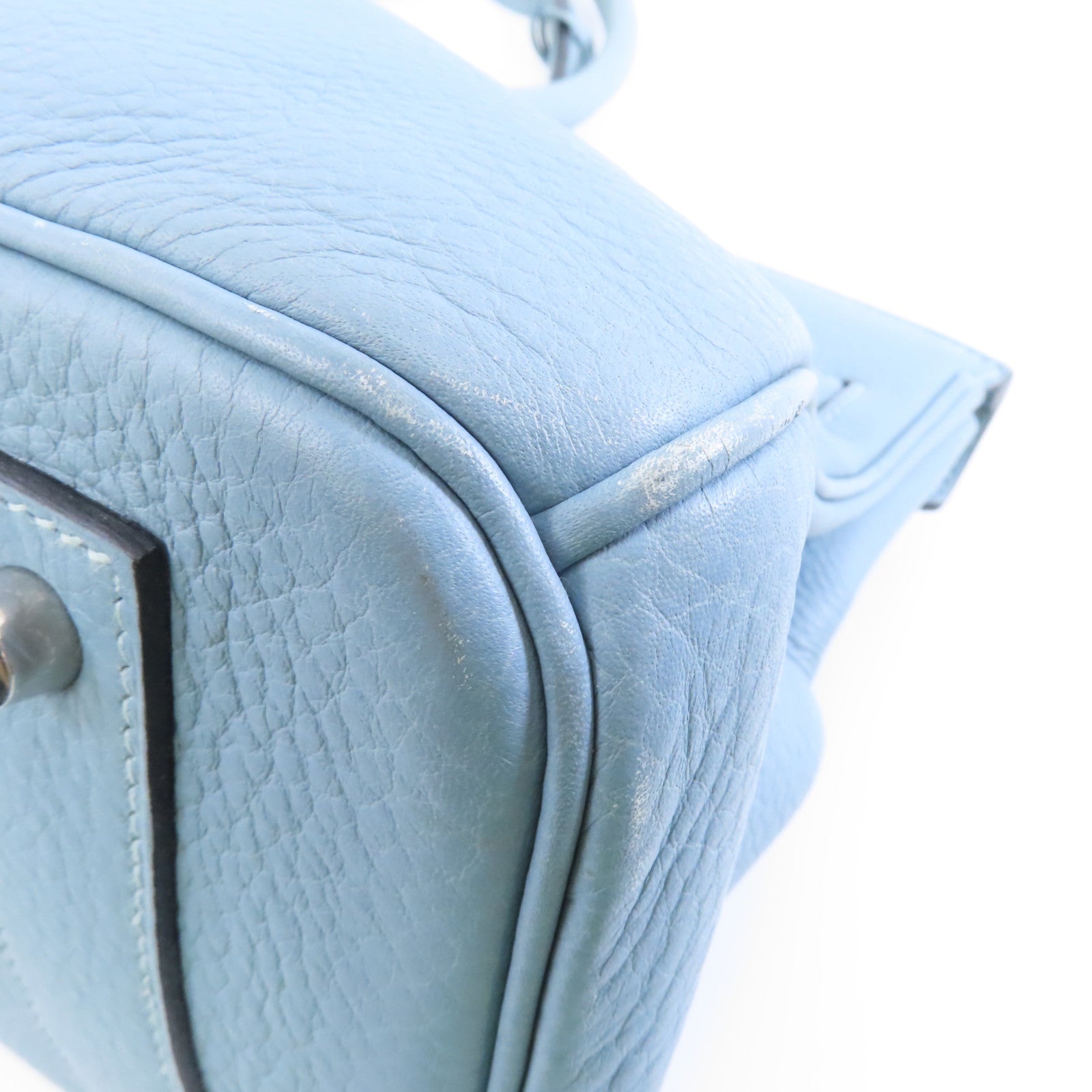 HERMES Clemence皮革Shoulder Birkin銀扣肩背袋淺藍色