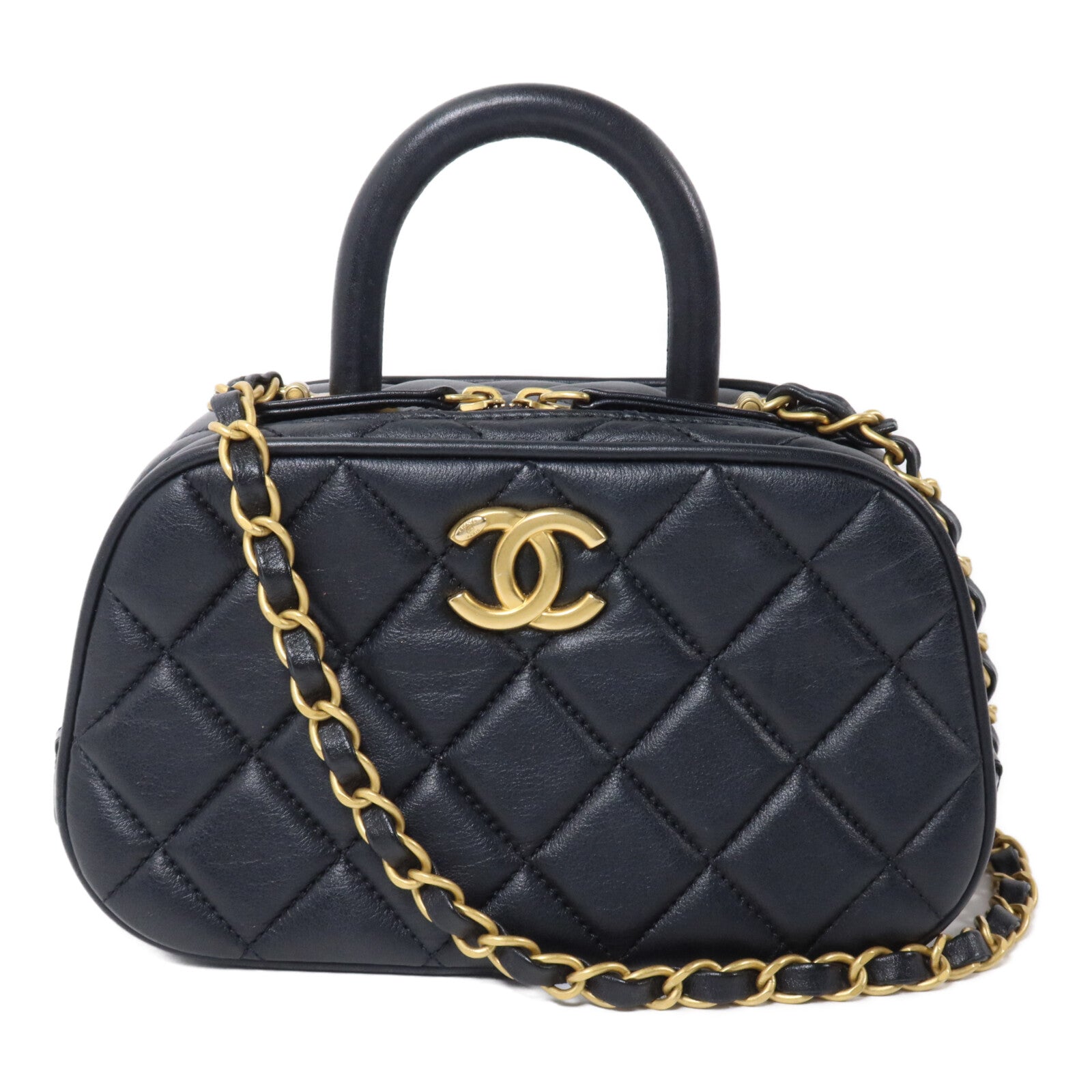 CHANEL 羊皮皮革Matelasse Mini Bowling鏈帶手挽肩背兩用袋
