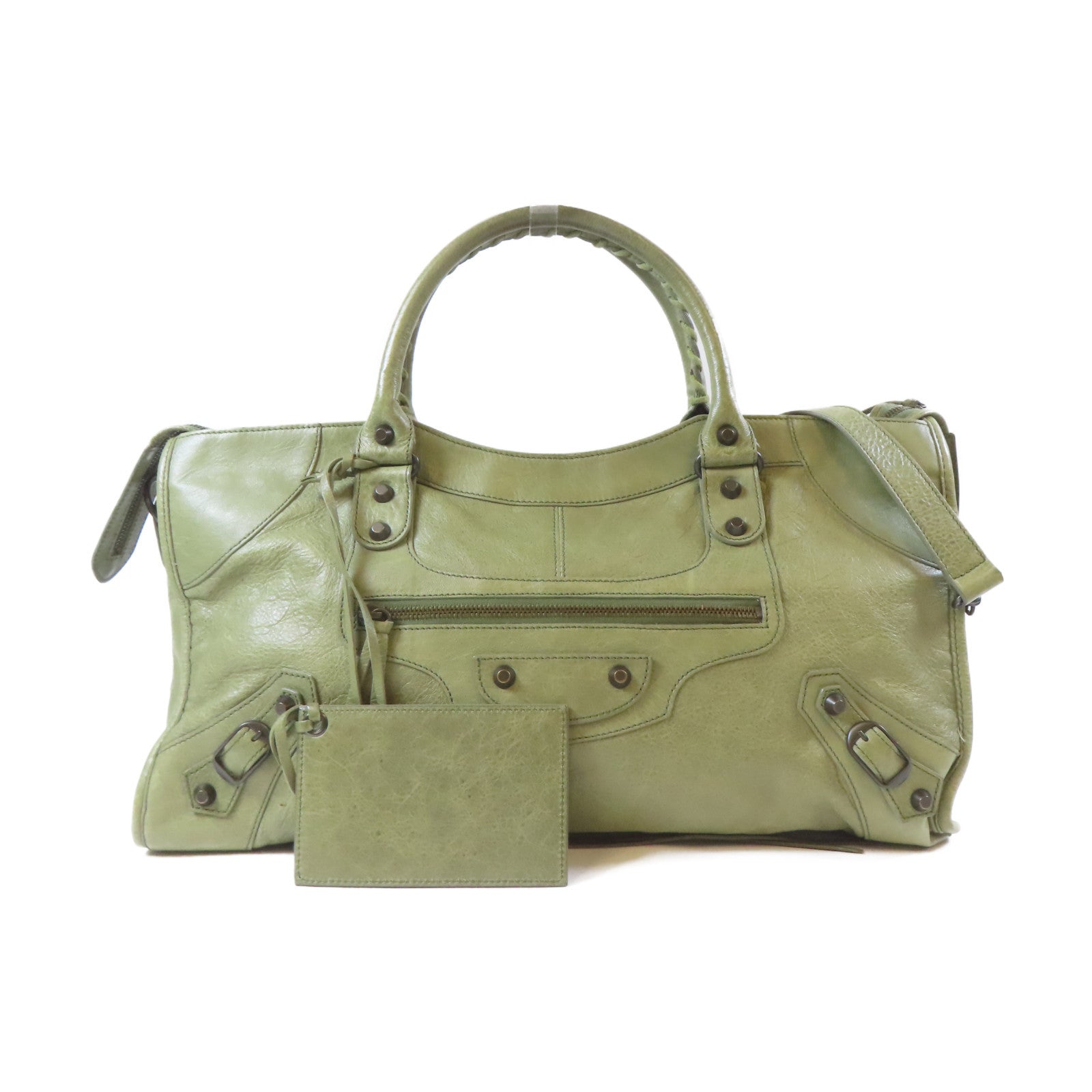 BALENCIAGA 羊皮皮革Classic Part Time銀扣手挽肩背兩用袋綠色