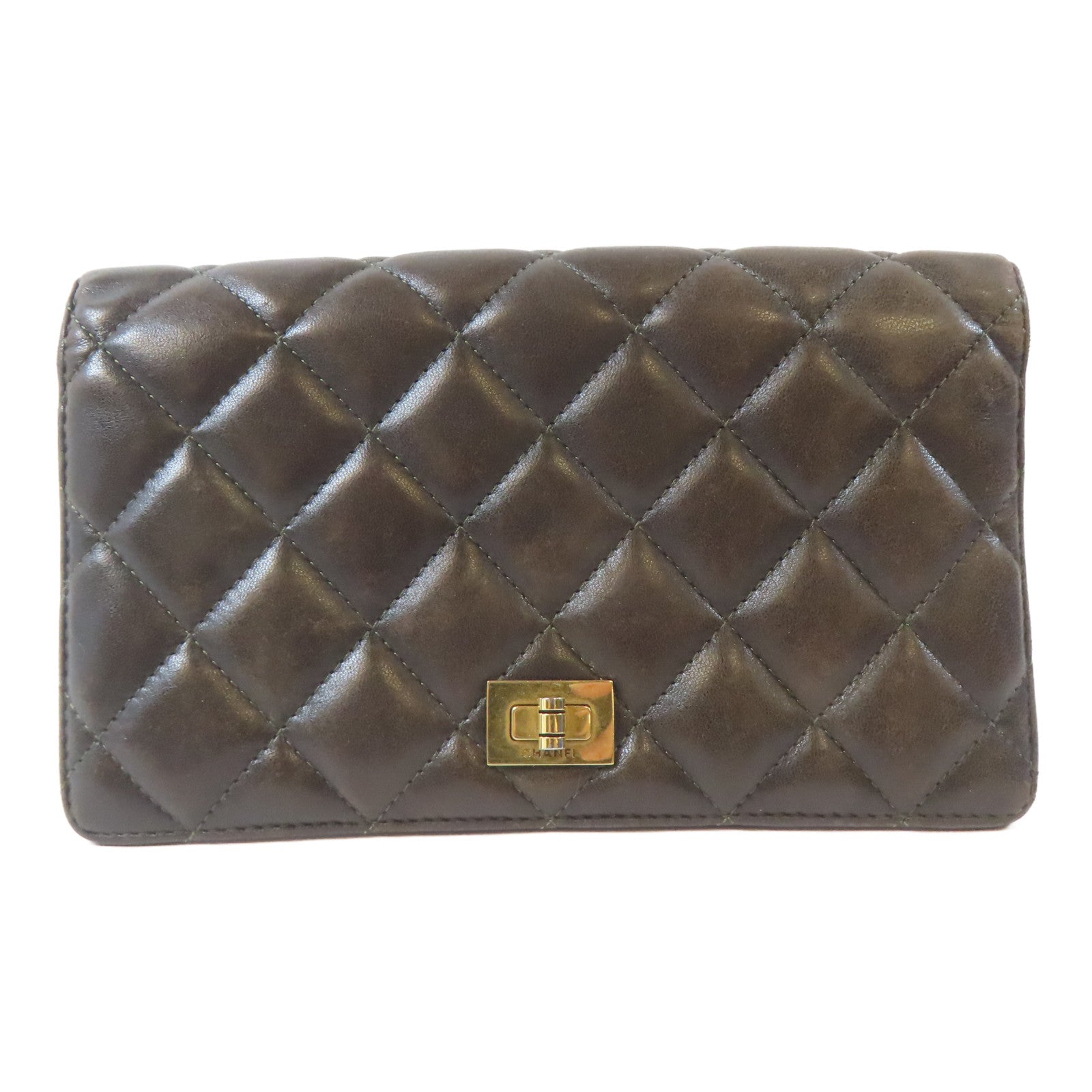 CHANEL 菱格羊皮皮革2.55 Long Bifold Wallet金扣長錢包啡色