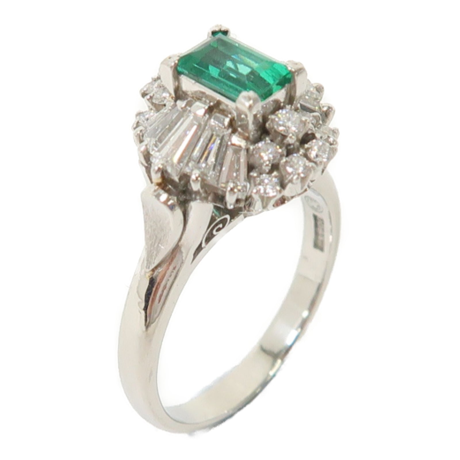 JEWELRY 【激減優惠】PT900鉑金Emerald Diamond Ring 0.61ct綠寶石/0.73ct鑽石戒指US#6