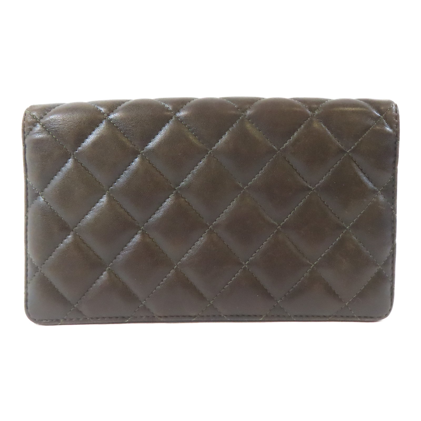 CHANEL 菱格羊皮皮革2.55 Long Bifold Wallet金扣長錢包啡色