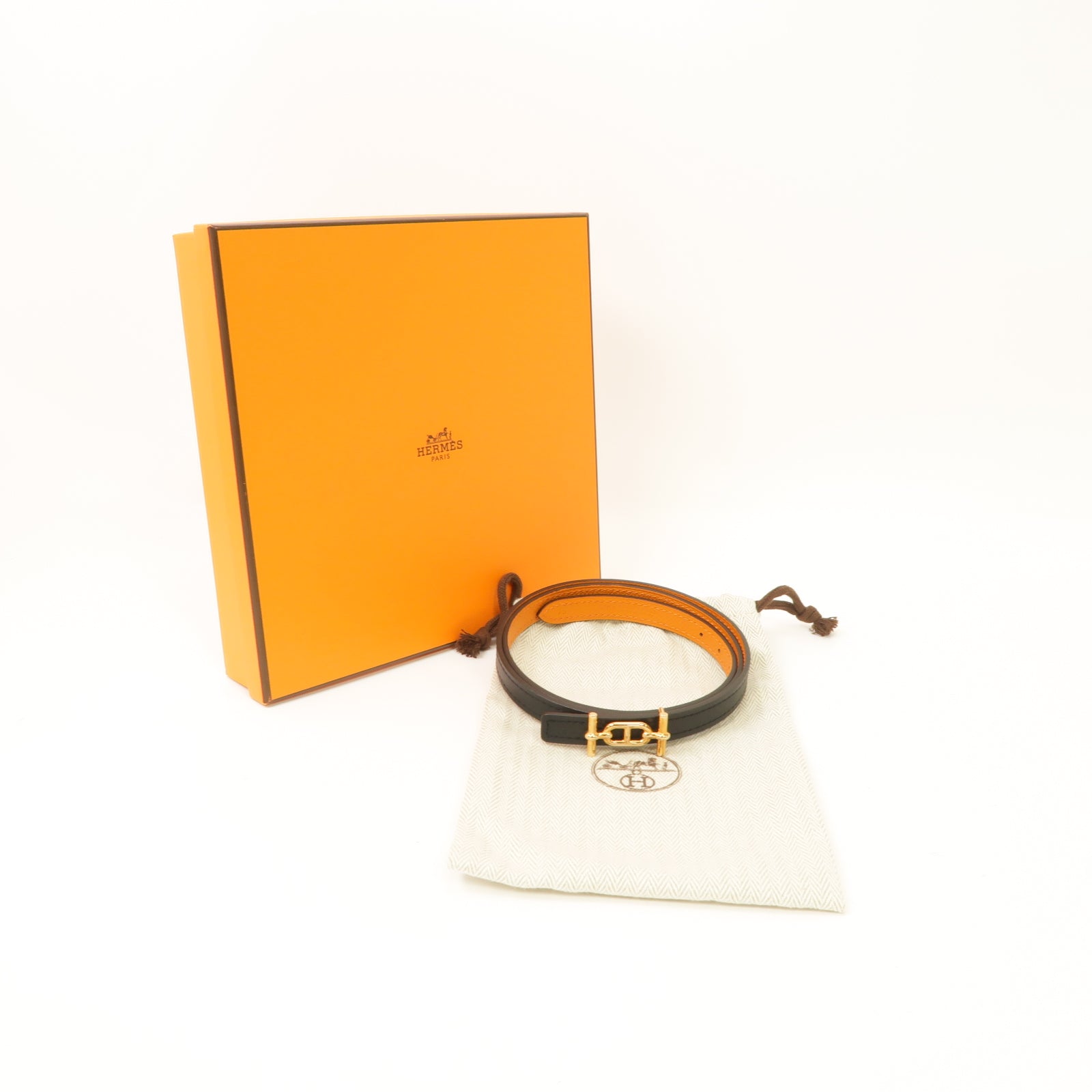HERMES 【激減優惠】牛皮皮革Belt 75金扣皮帶黑色/棕色