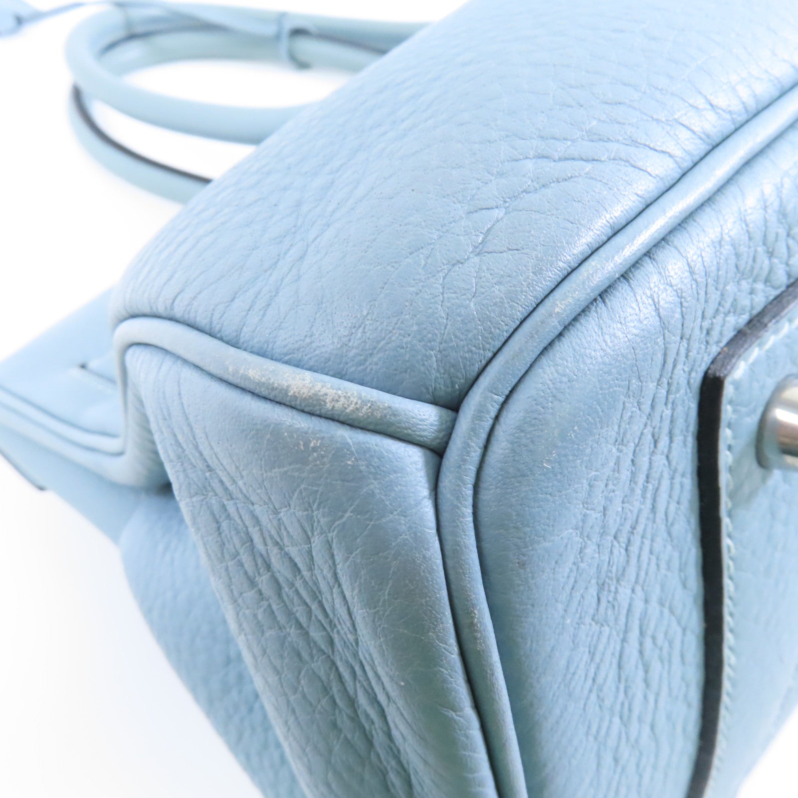 HERMES Clemence皮革Shoulder Birkin銀扣肩背袋淺藍色