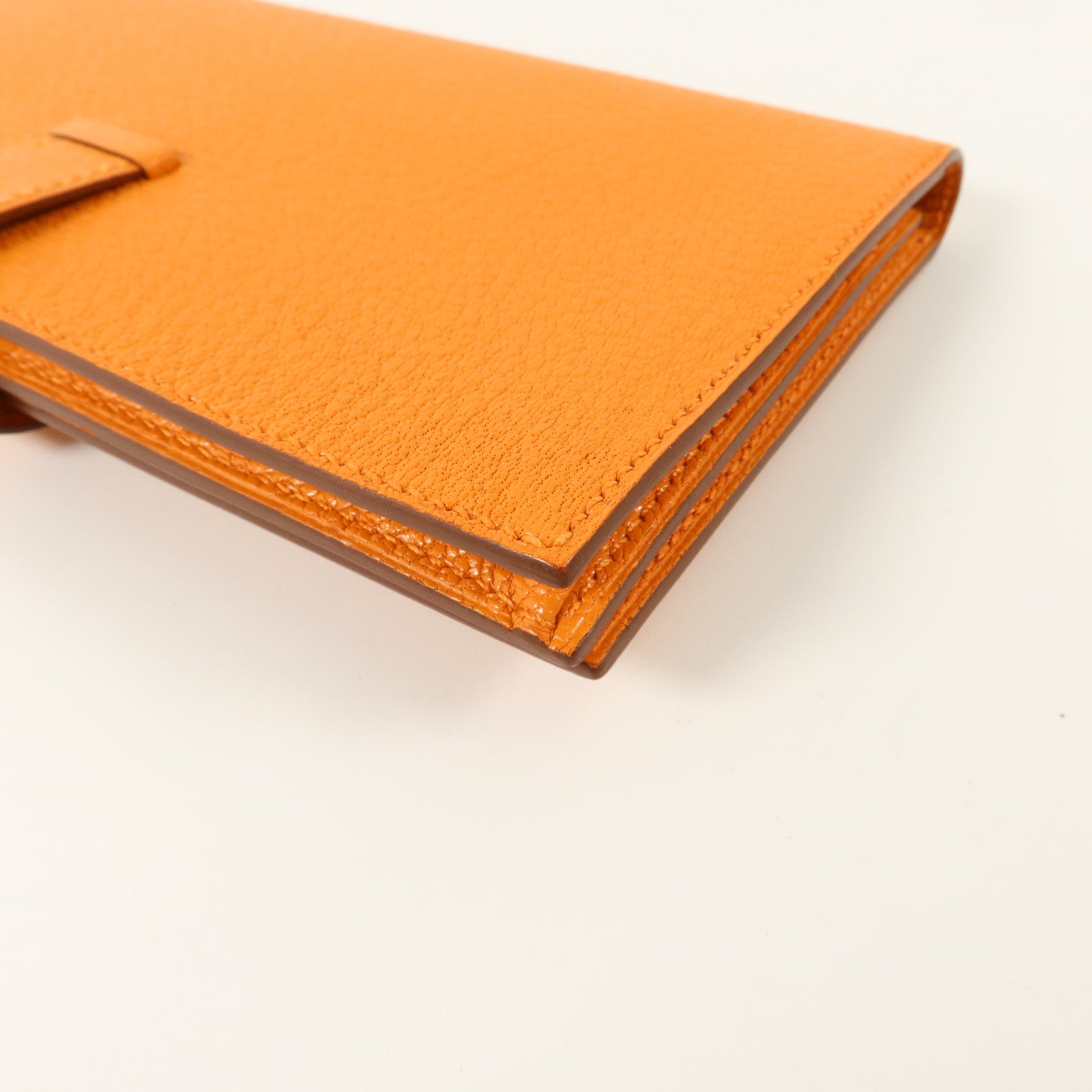 HERMES Chevre皮革Bearn Long Wallet金扣長錢包Orange