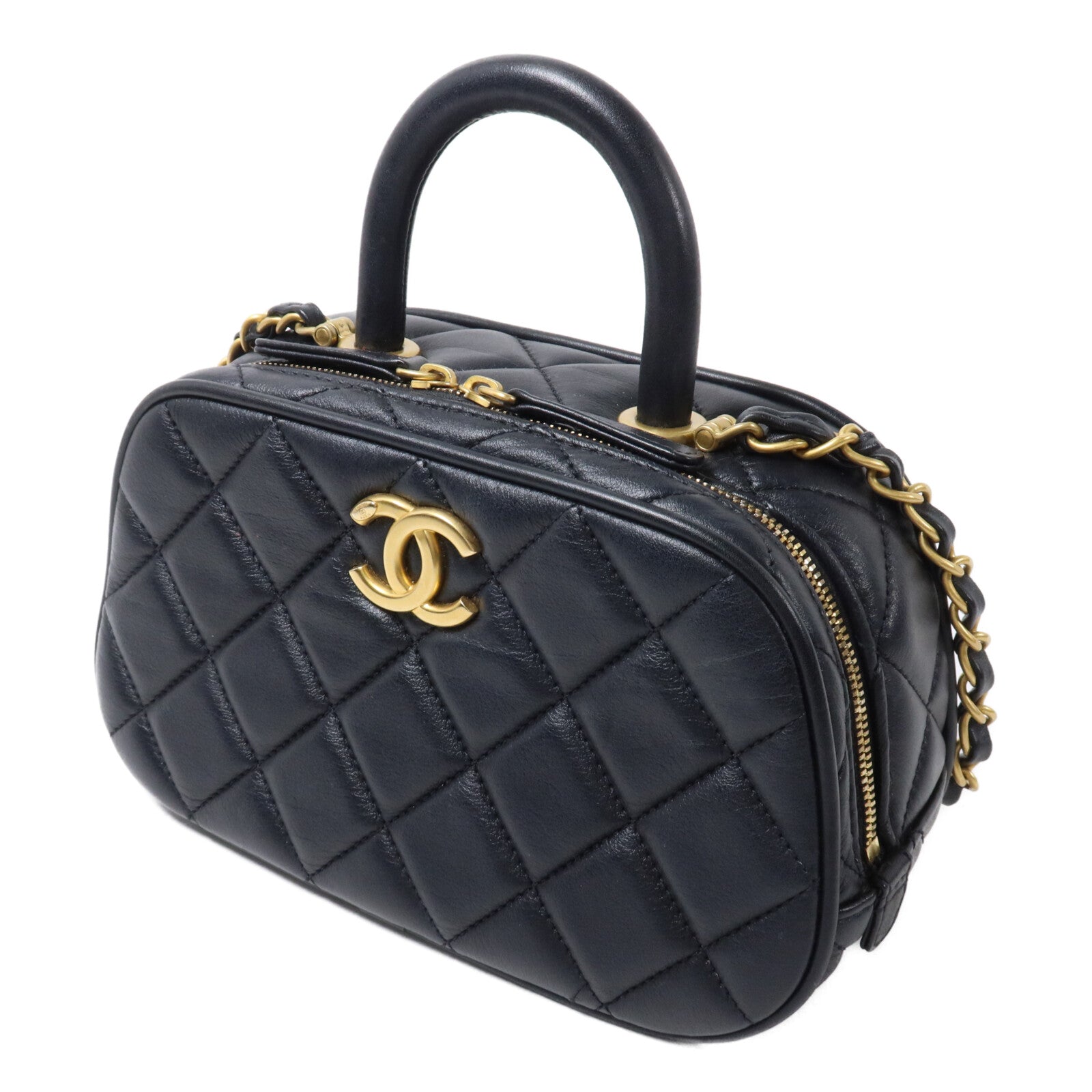 CHANEL 羊皮皮革Matelasse Mini Bowling鏈帶手挽肩背兩用袋