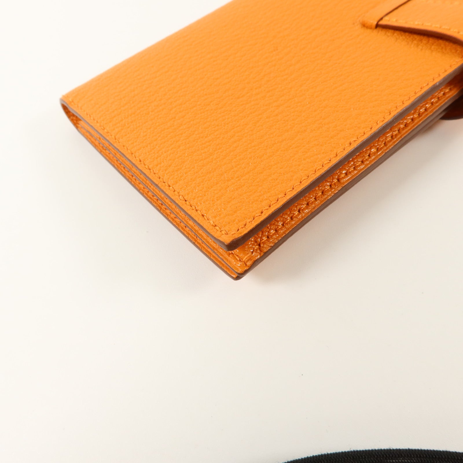 HERMES Chevre皮革Bearn Long Wallet金扣長錢包Orange
